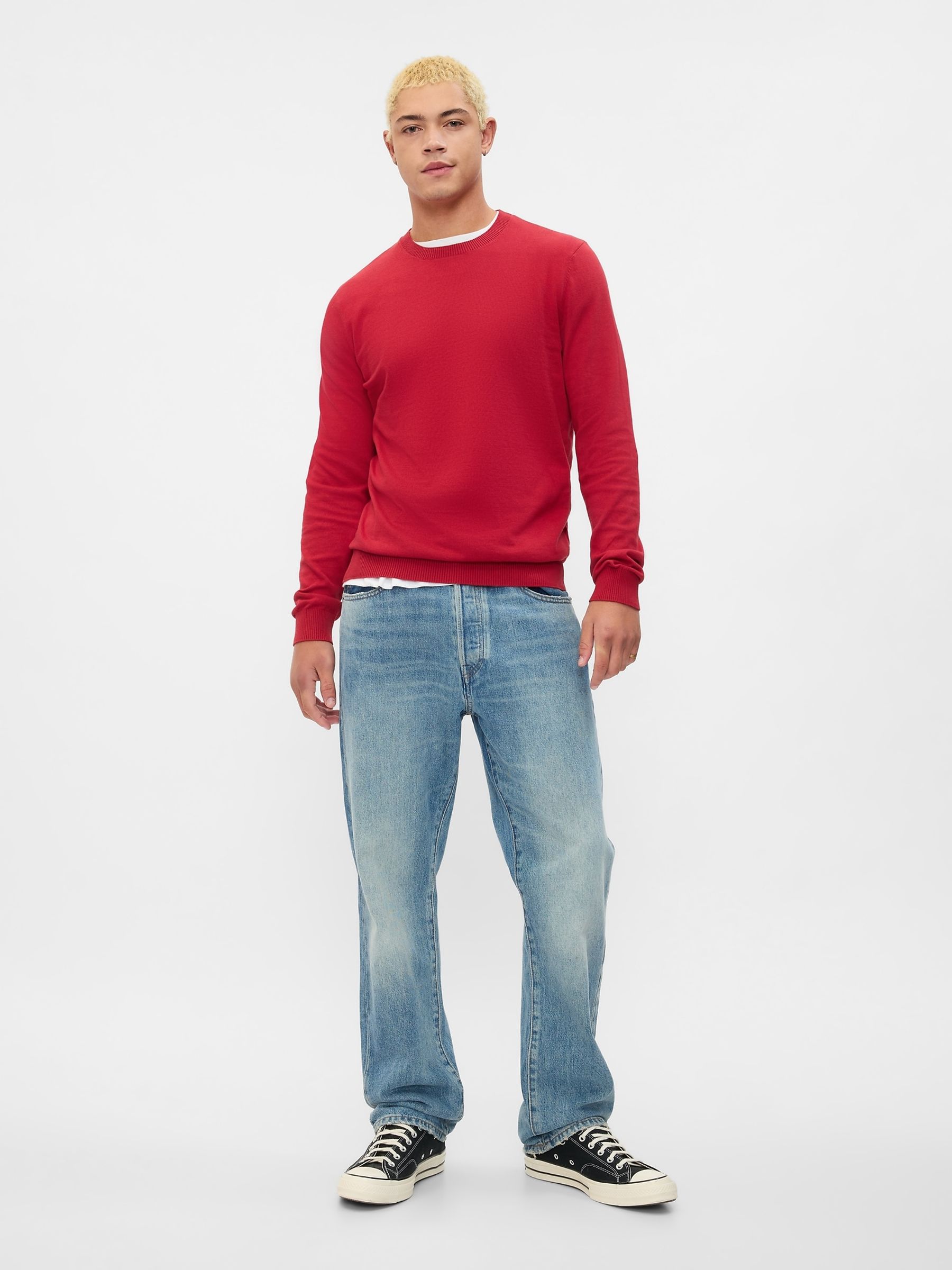 Red Cotton Knit Crew Neck Jumper - Image 3 of 5