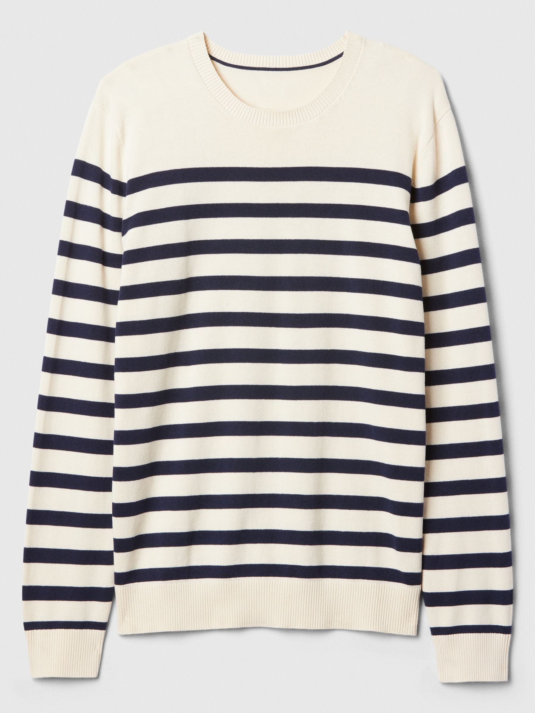 Cream & Navy Blue Stripe Cotton Knit Crew Neck Jumper - Image 4 of 4