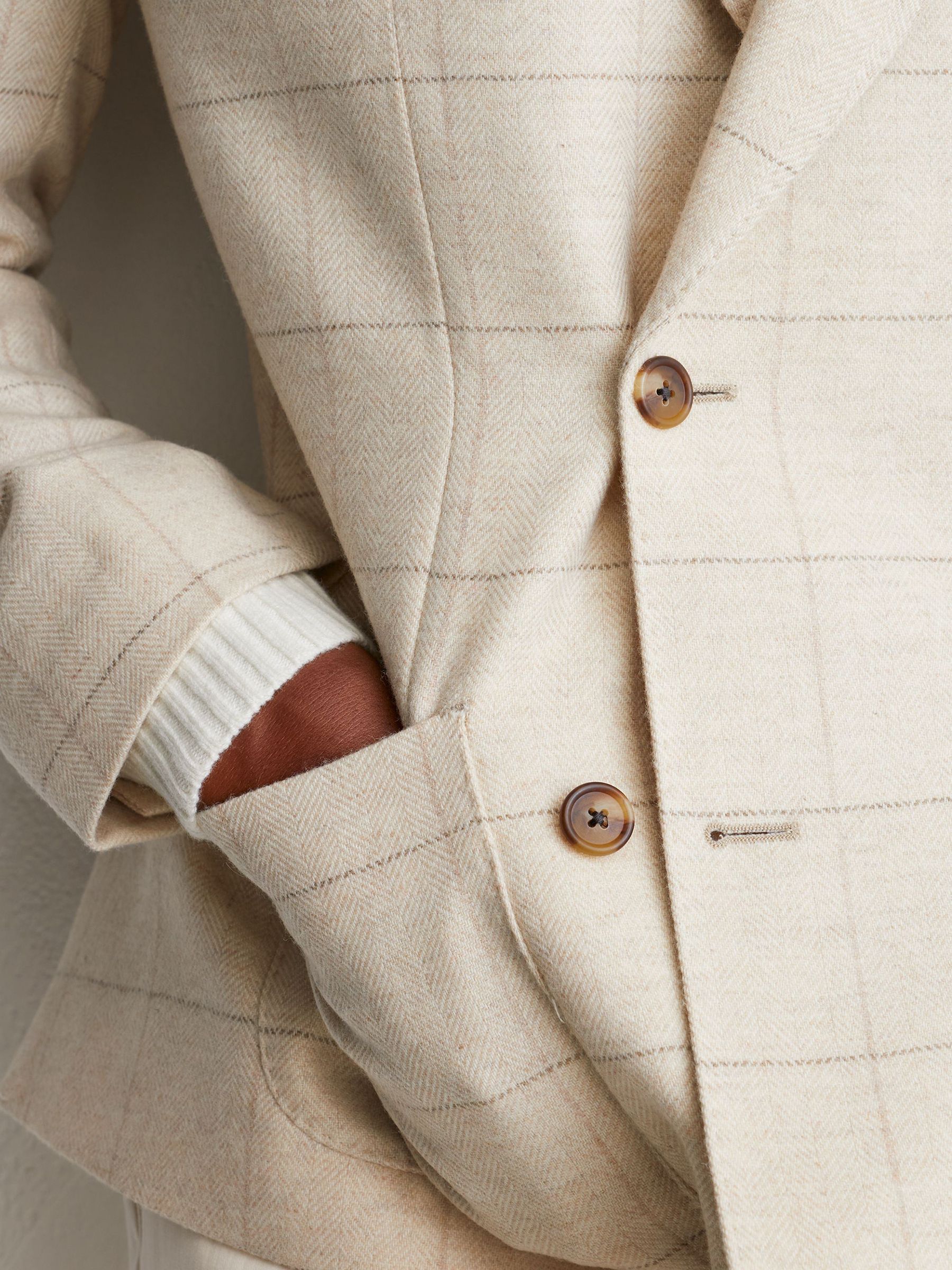 Classic Fit Wool Windowpane-Check Double-Breasted Blazer in Light Oatmeal - Image 3 of 10