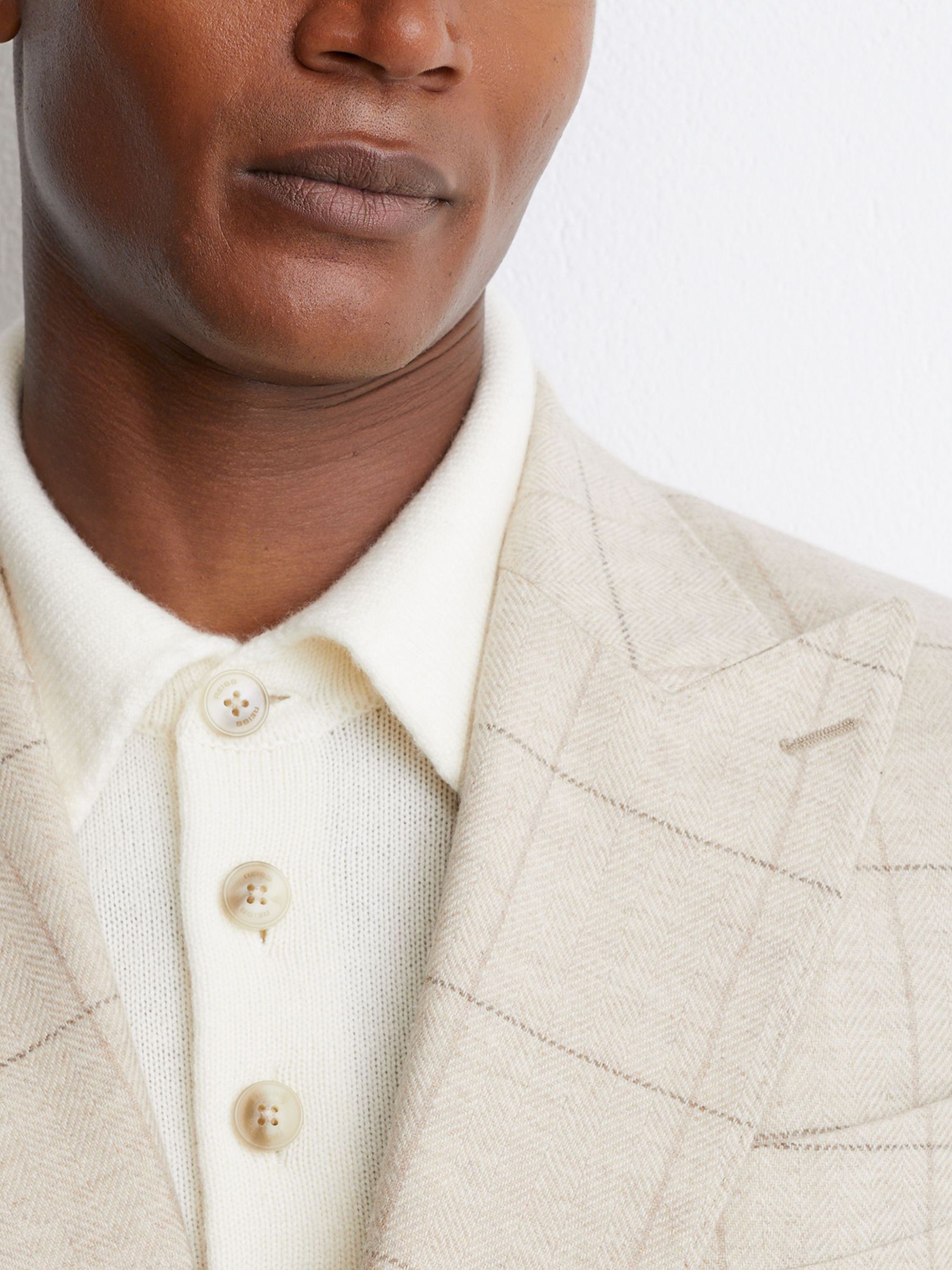 Classic Fit Wool Windowpane-Check Double-Breasted Blazer in Light Oatmeal - Image 7 of 10