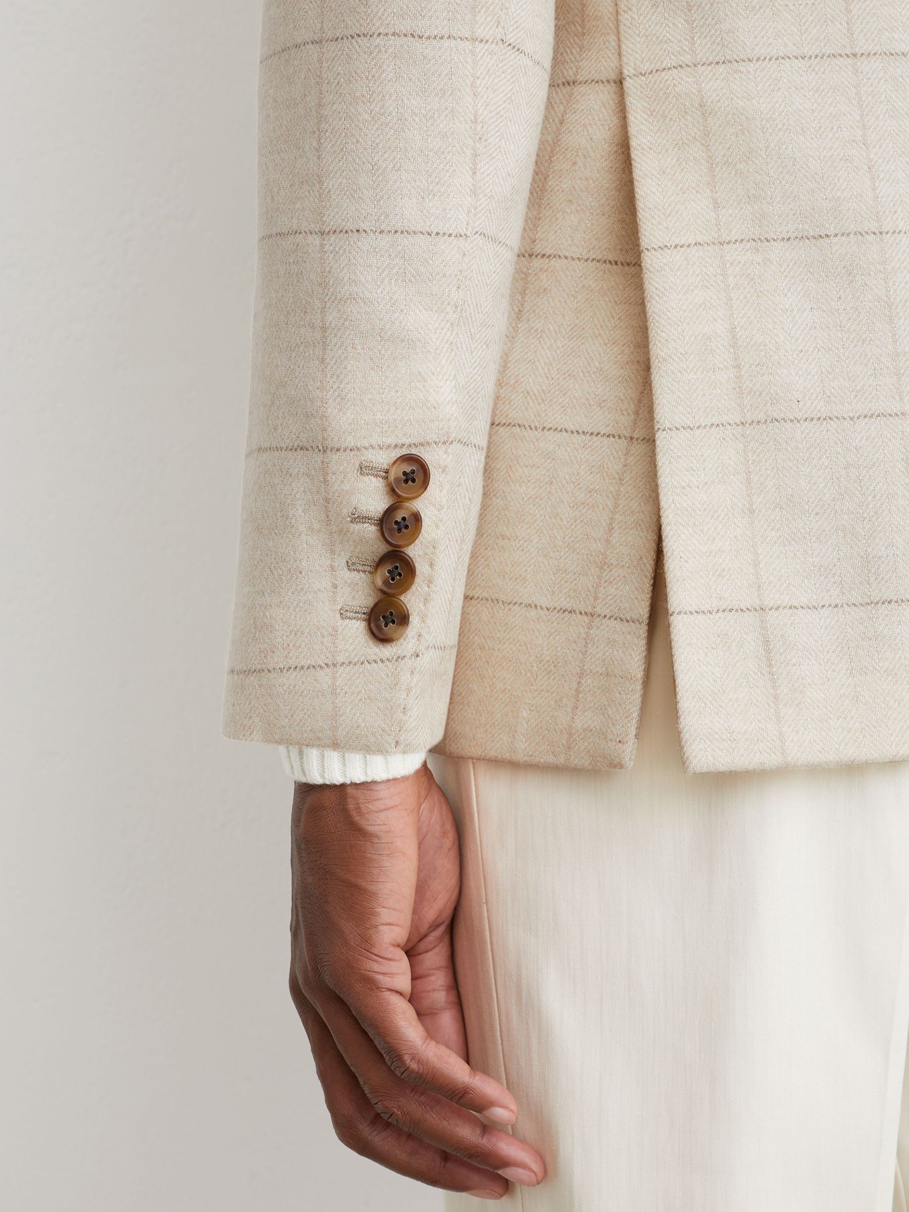 Classic Fit Wool Windowpane-Check Double-Breasted Blazer in Light Oatmeal - Image 8 of 10