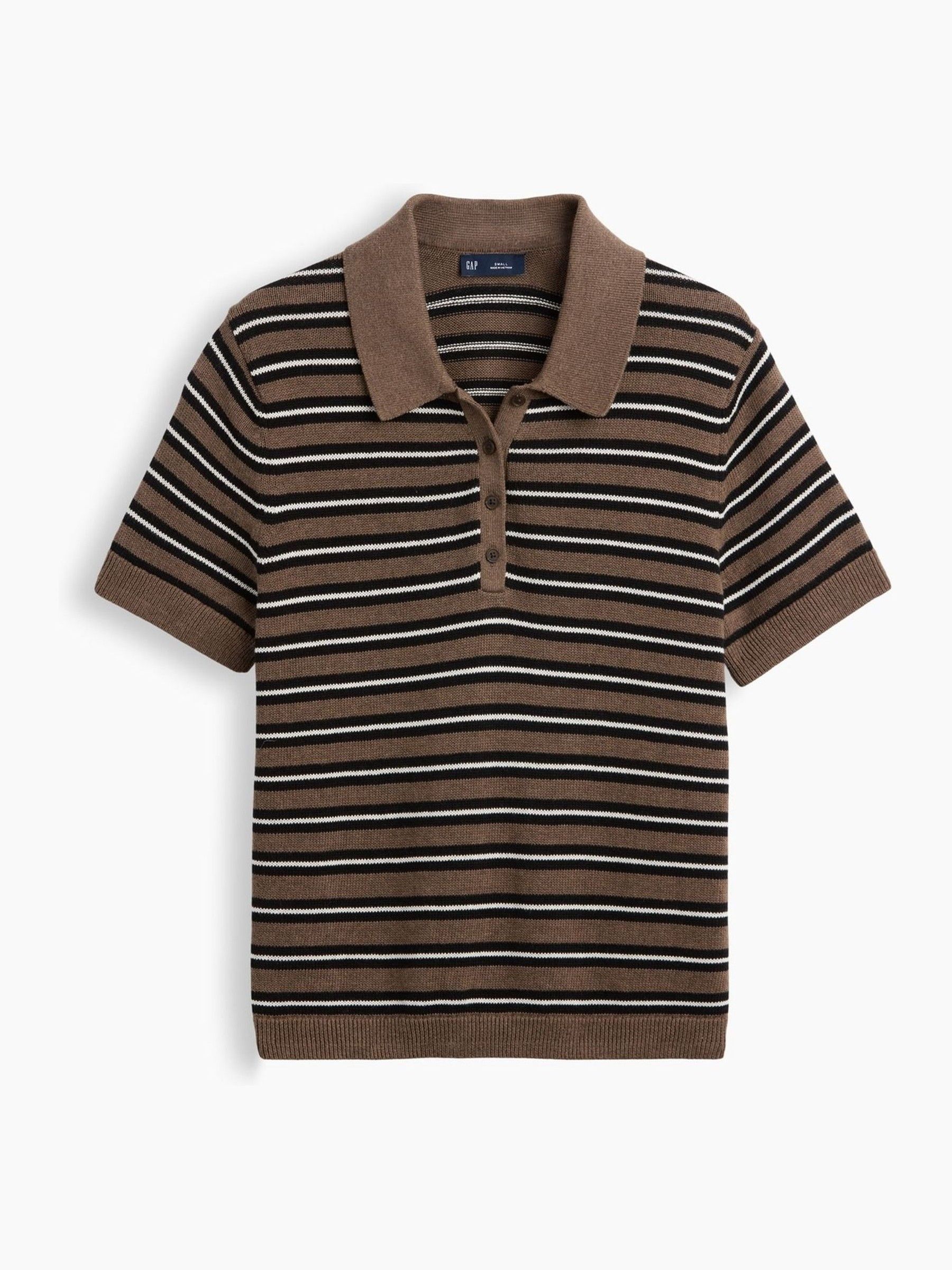 Brown Stripe Polo Knitted Polo Top - Image 1 of 2 Brown Stripe Polo Knitted Polo Top - Image 1 of 2