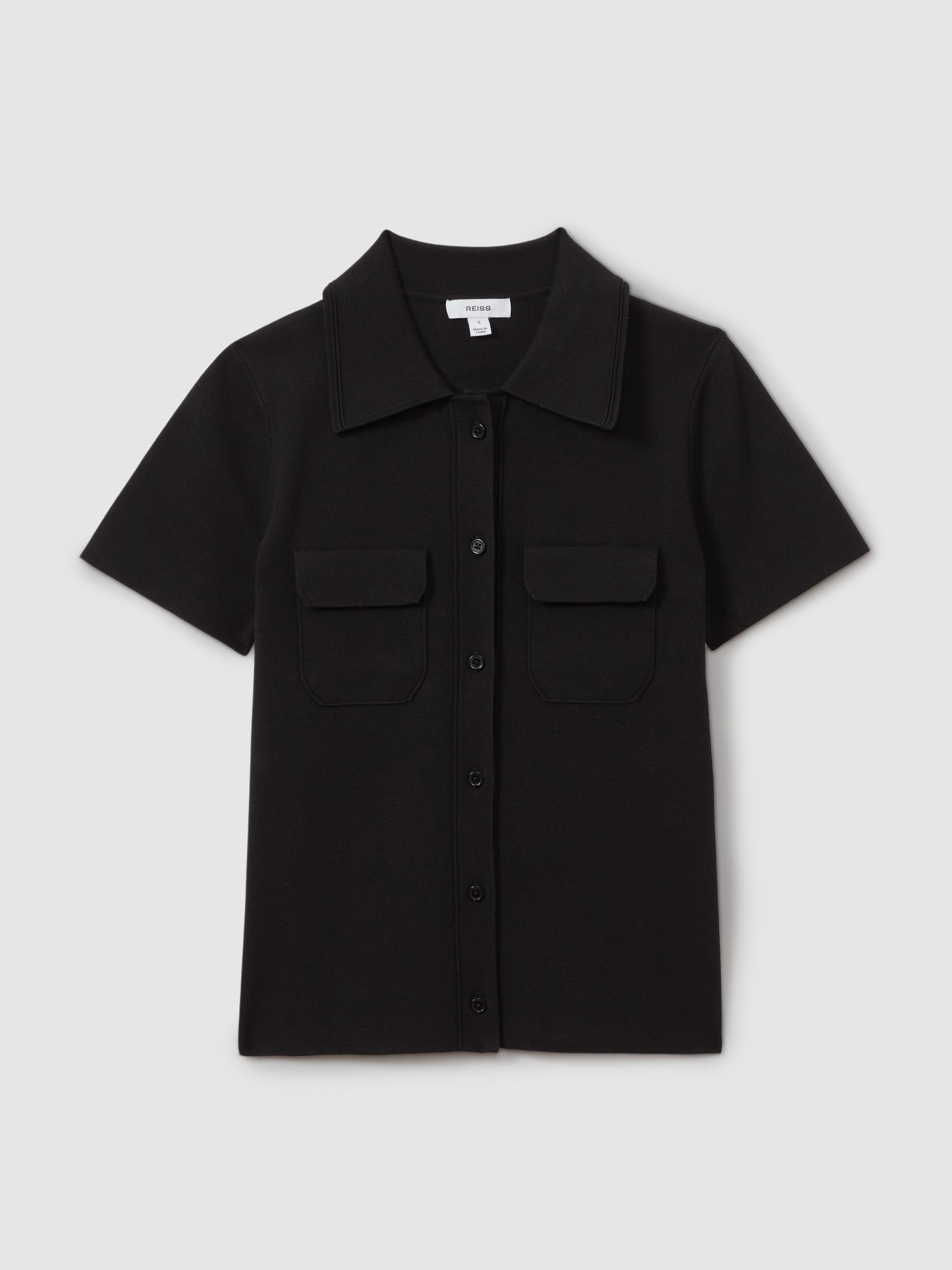 Knitted Polo Shirt in Black - Image 2 of 5