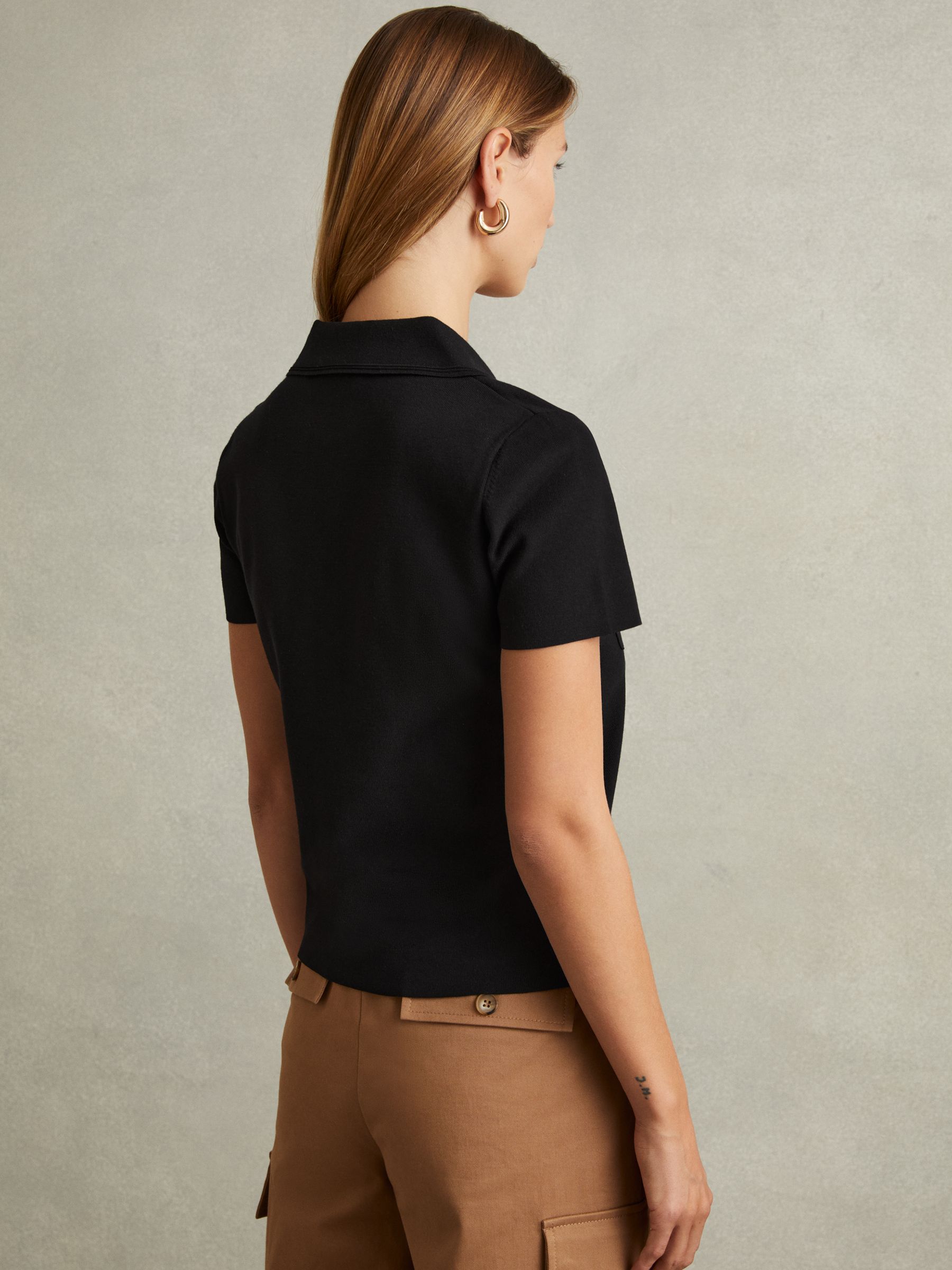 Knitted Polo Shirt in Black - Image 4 of 5