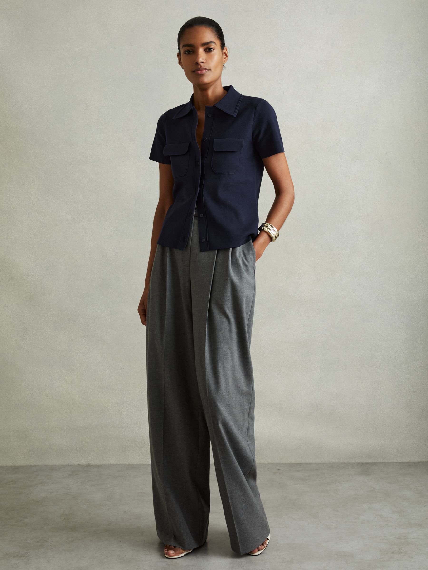 Knitted Polo Shirt in Navy - Image 1 of 6