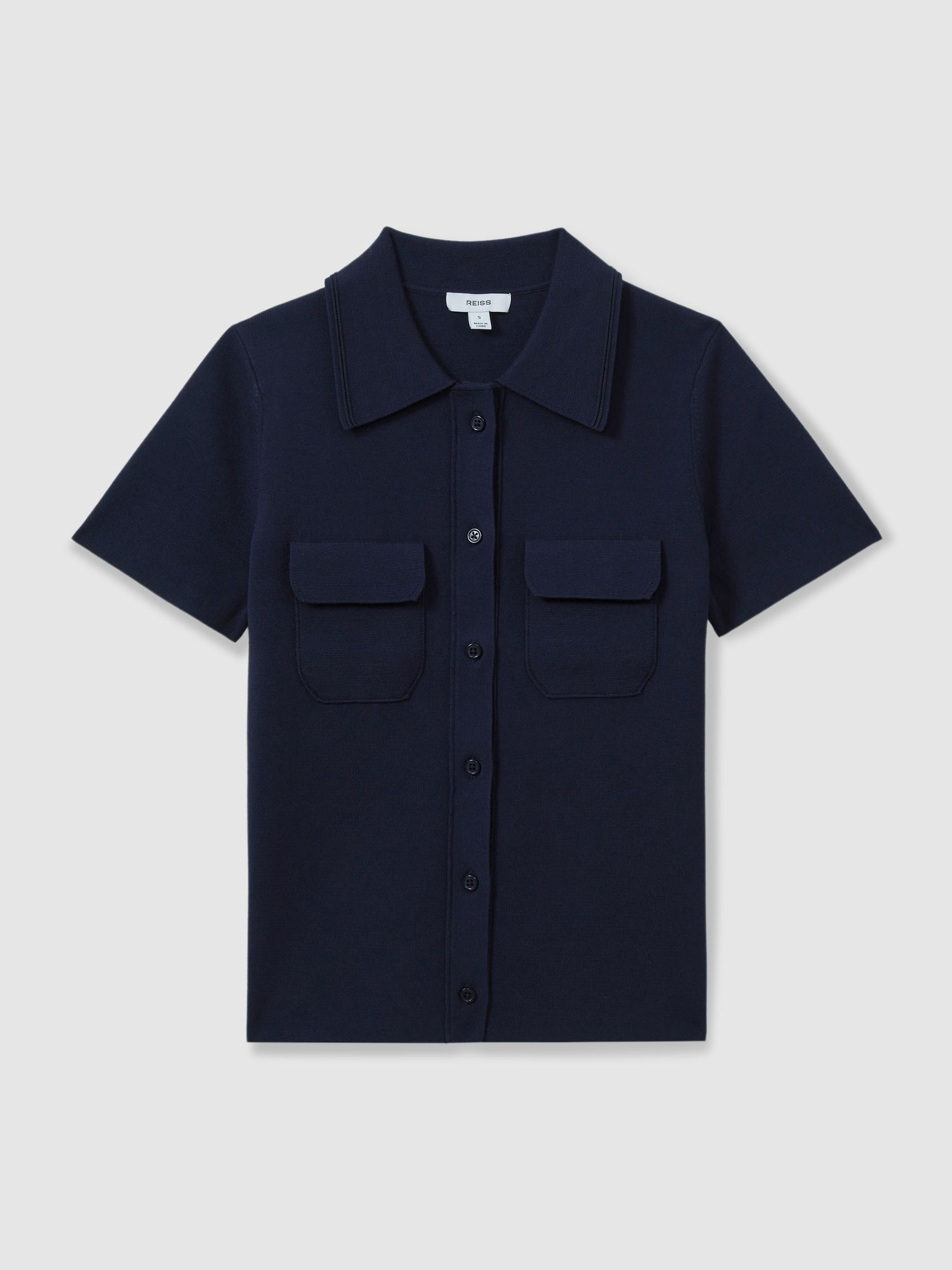 Knitted Polo Shirt in Navy - Image 2 of 6
