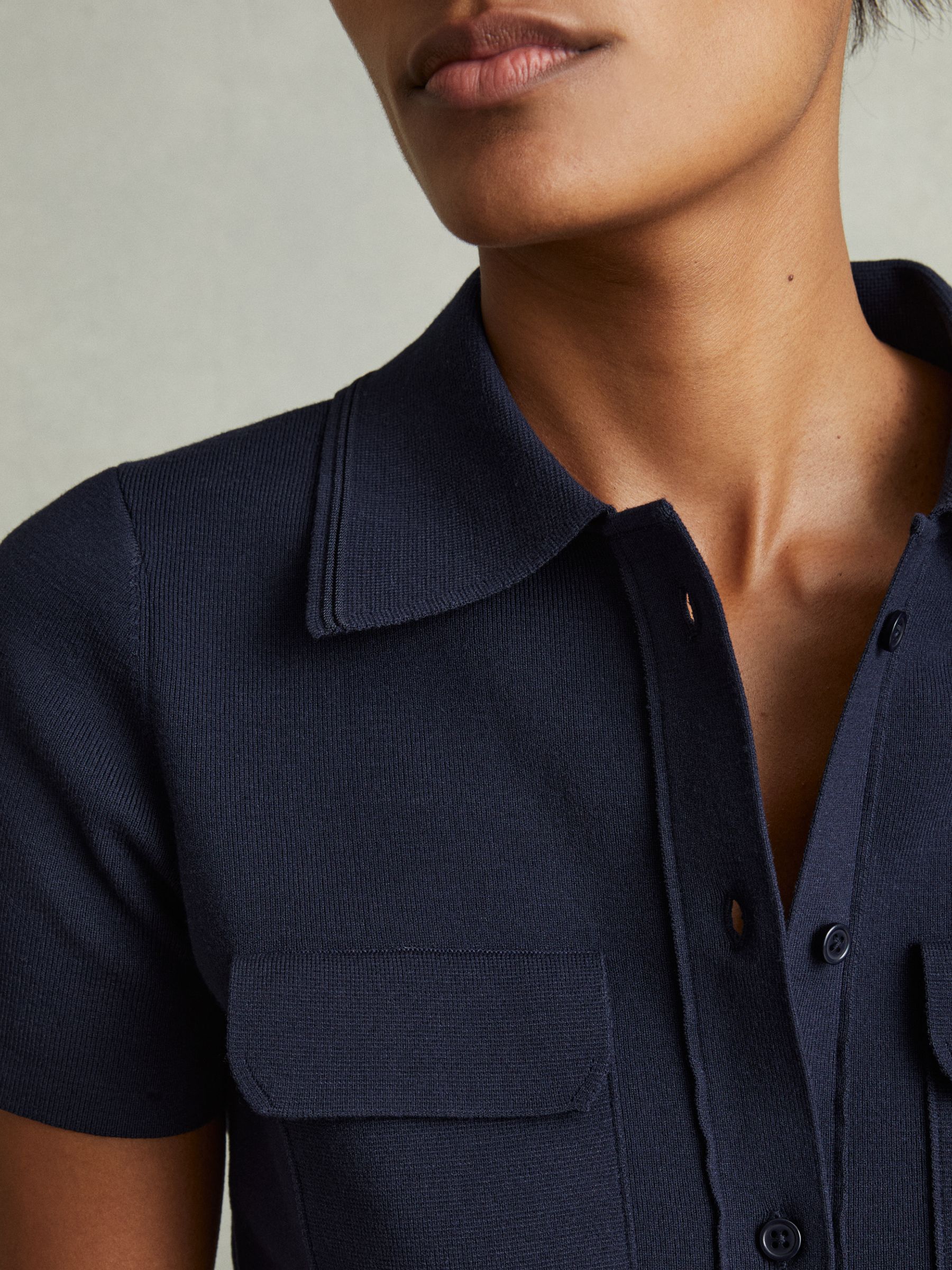 Knitted Polo Shirt in Navy - Image 3 of 6