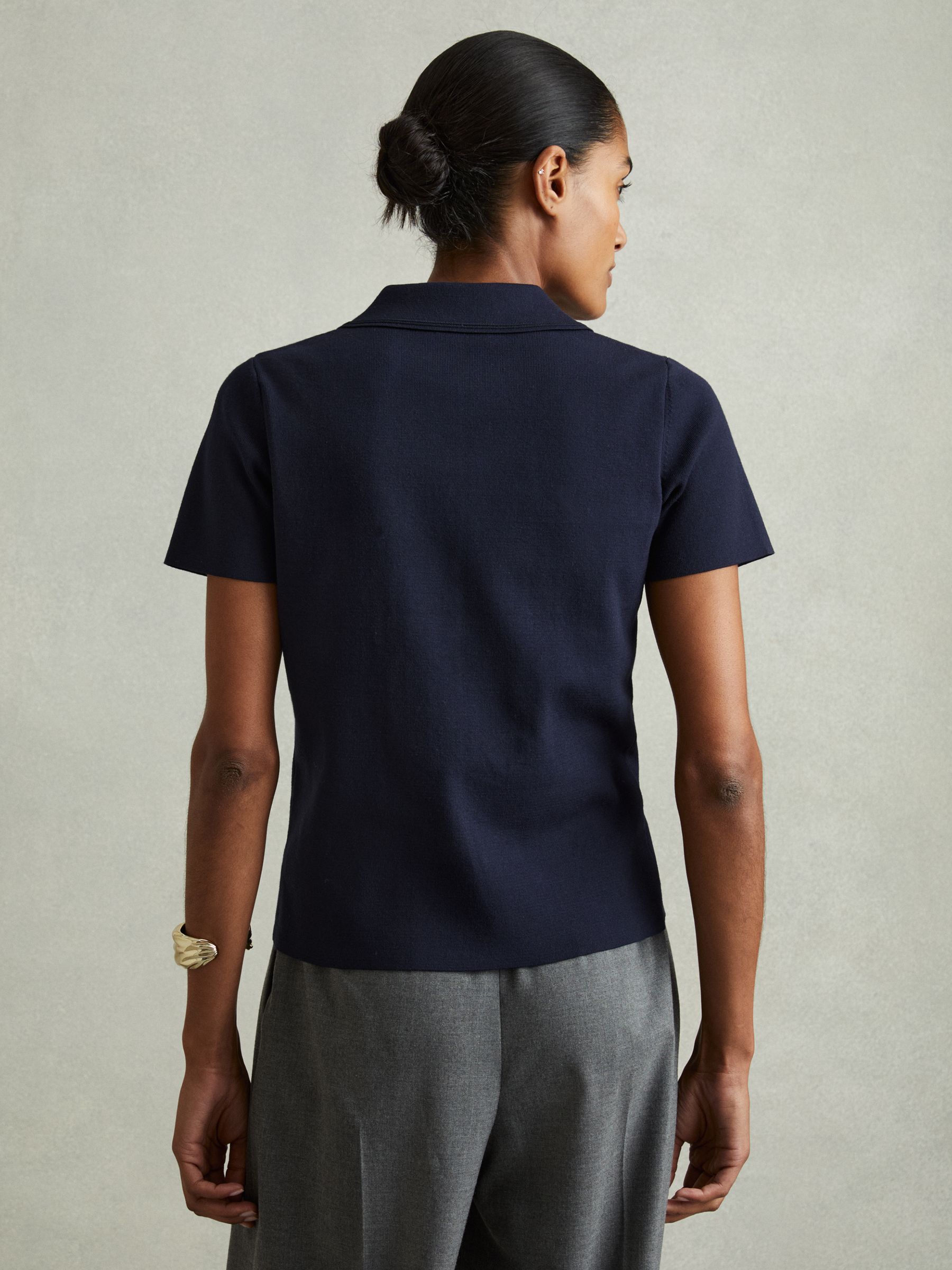 Knitted Polo Shirt in Navy - Image 5 of 6