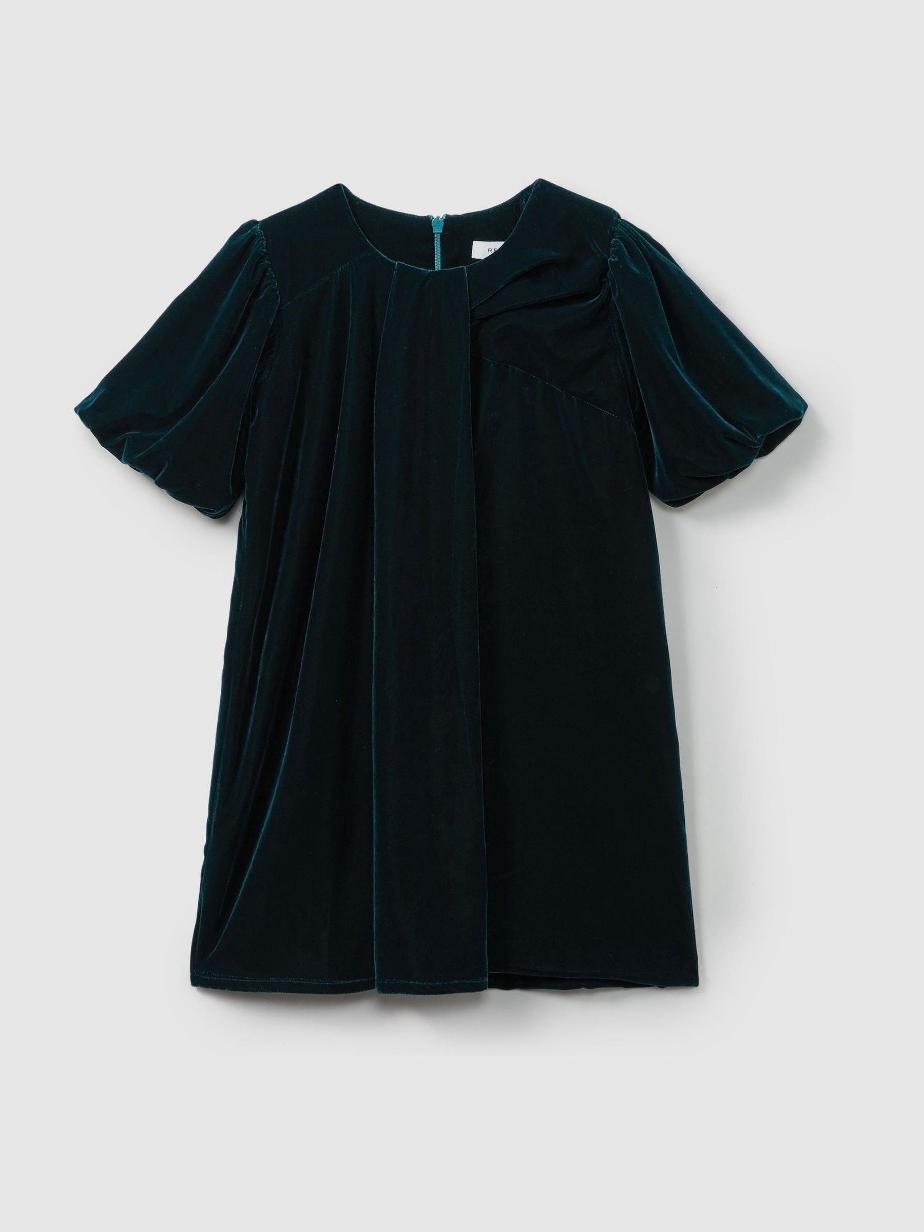 4-9 yrs Gathered-Velvet Shift Dress in Teal - Image 2 of 4