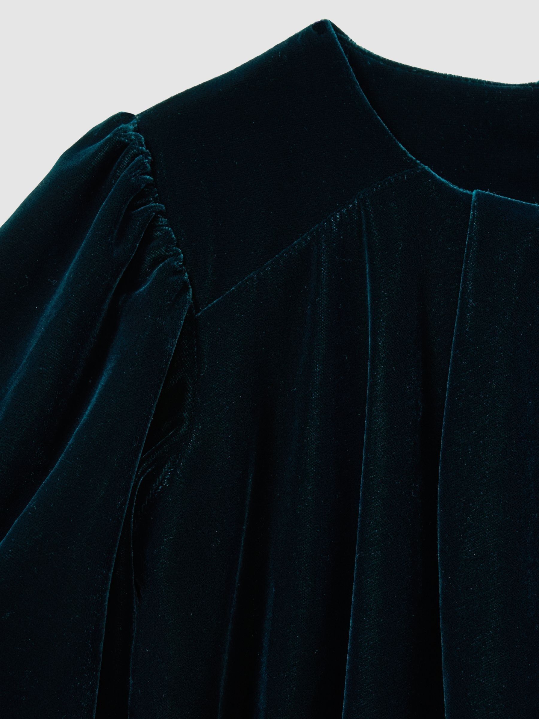 4-9 yrs Gathered-Velvet Shift Dress in Teal - Image 4 of 4