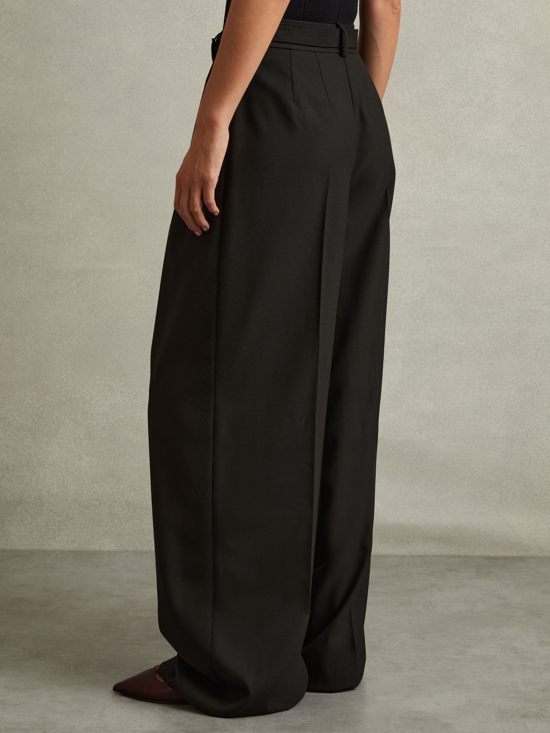Petite Belted Wide Leg Trousers in Black - Image 4 of 6