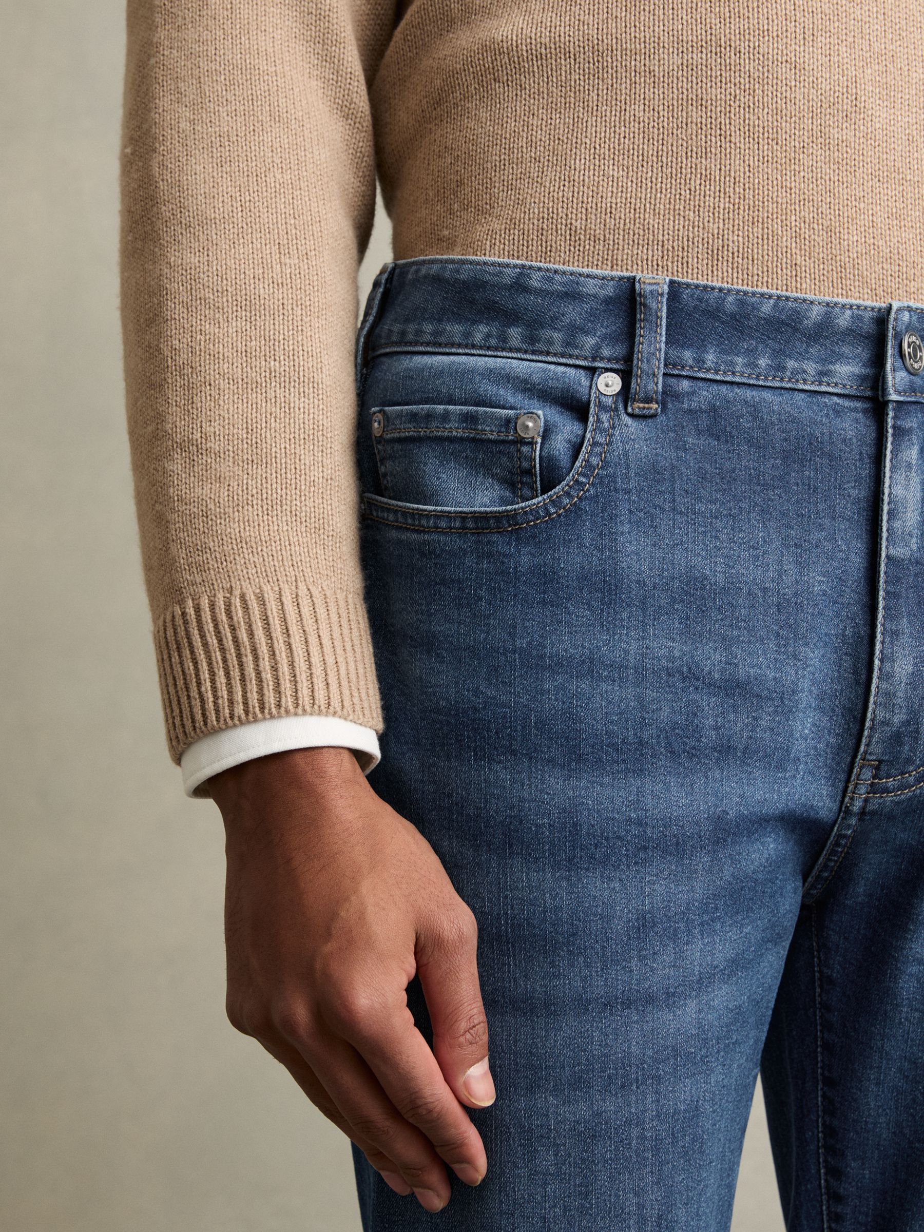 Tapered Slim-Fit Jeans in Mid Blue Wash - Image 4 of 6