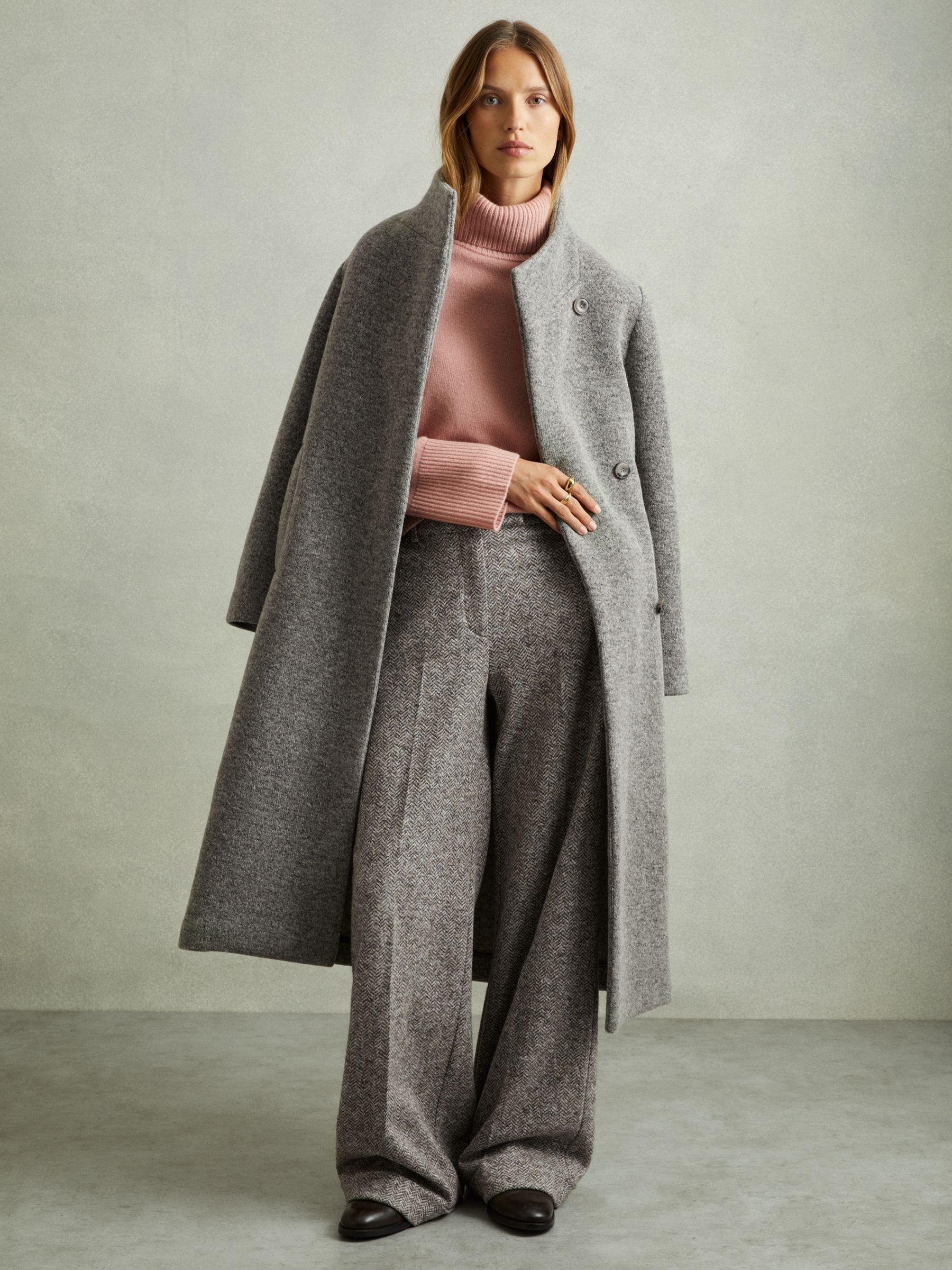 Petite Textured Wool Blend Wide Leg Suit Trousers in Grey - Image 3 of 7
