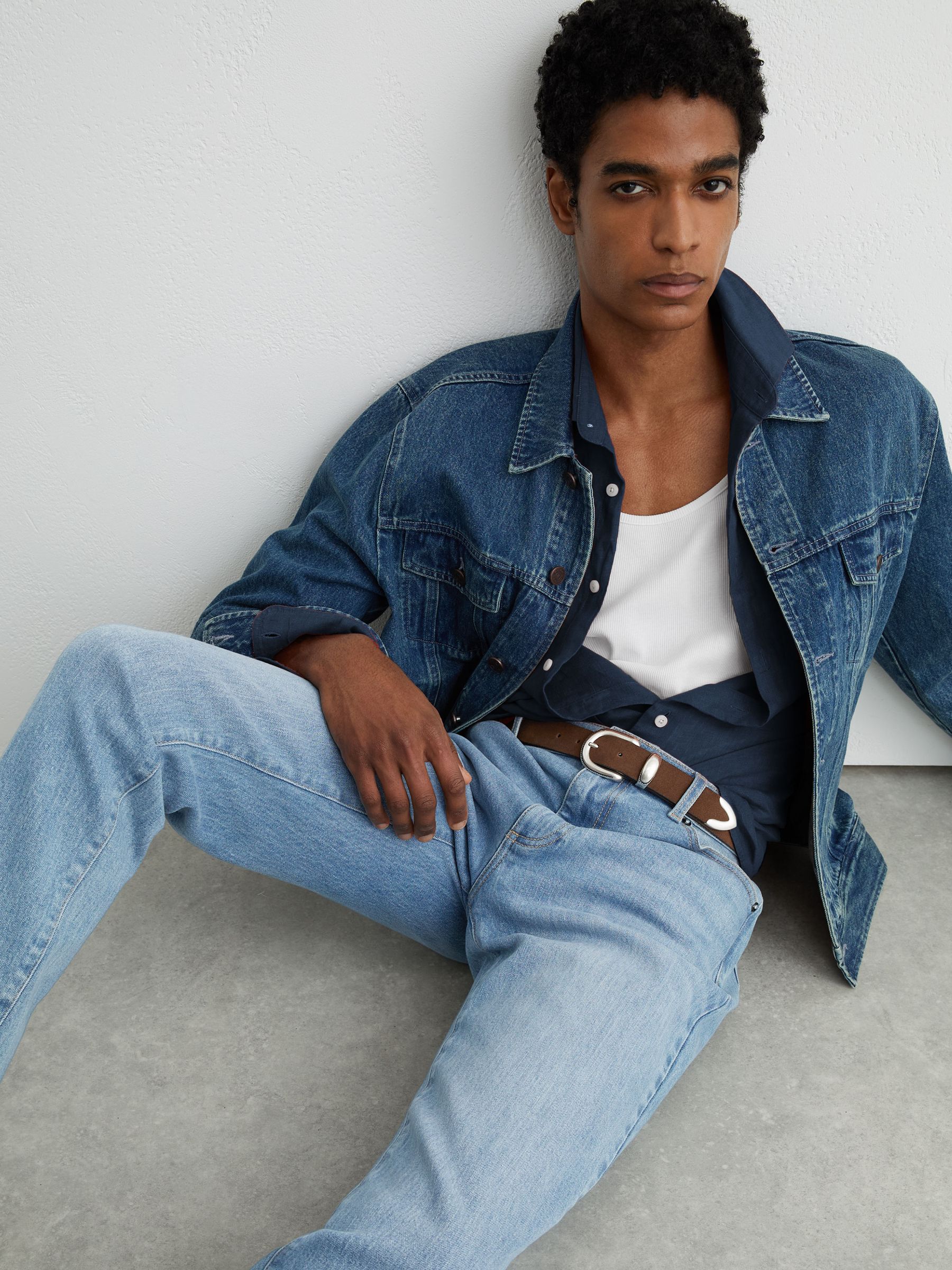 Reiss Washed-Denim Slim-Fit Jeans in Light Blue Wash | REISS