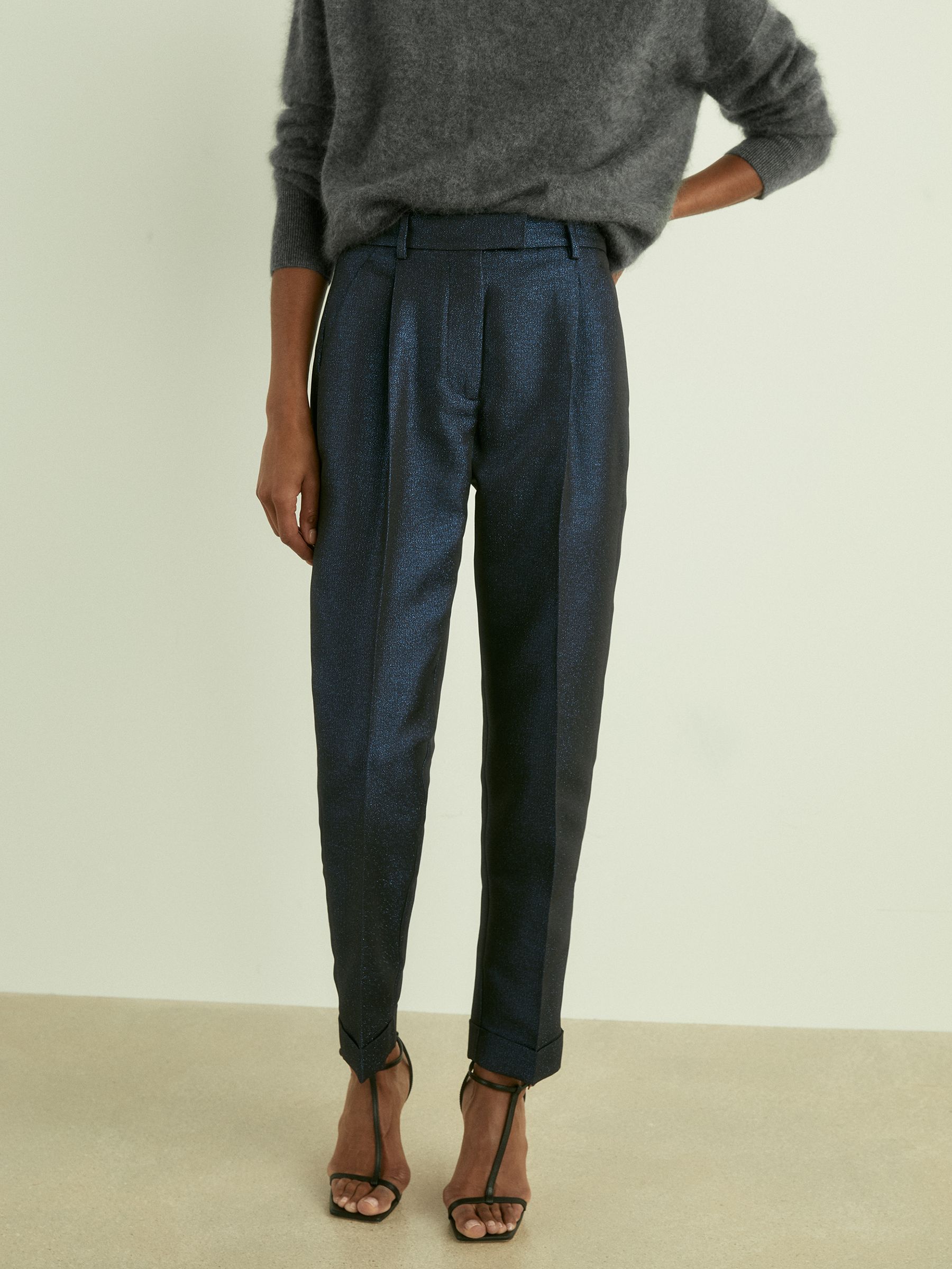 Sparkle Tapered Trousers in Navy - Image 3 of 6