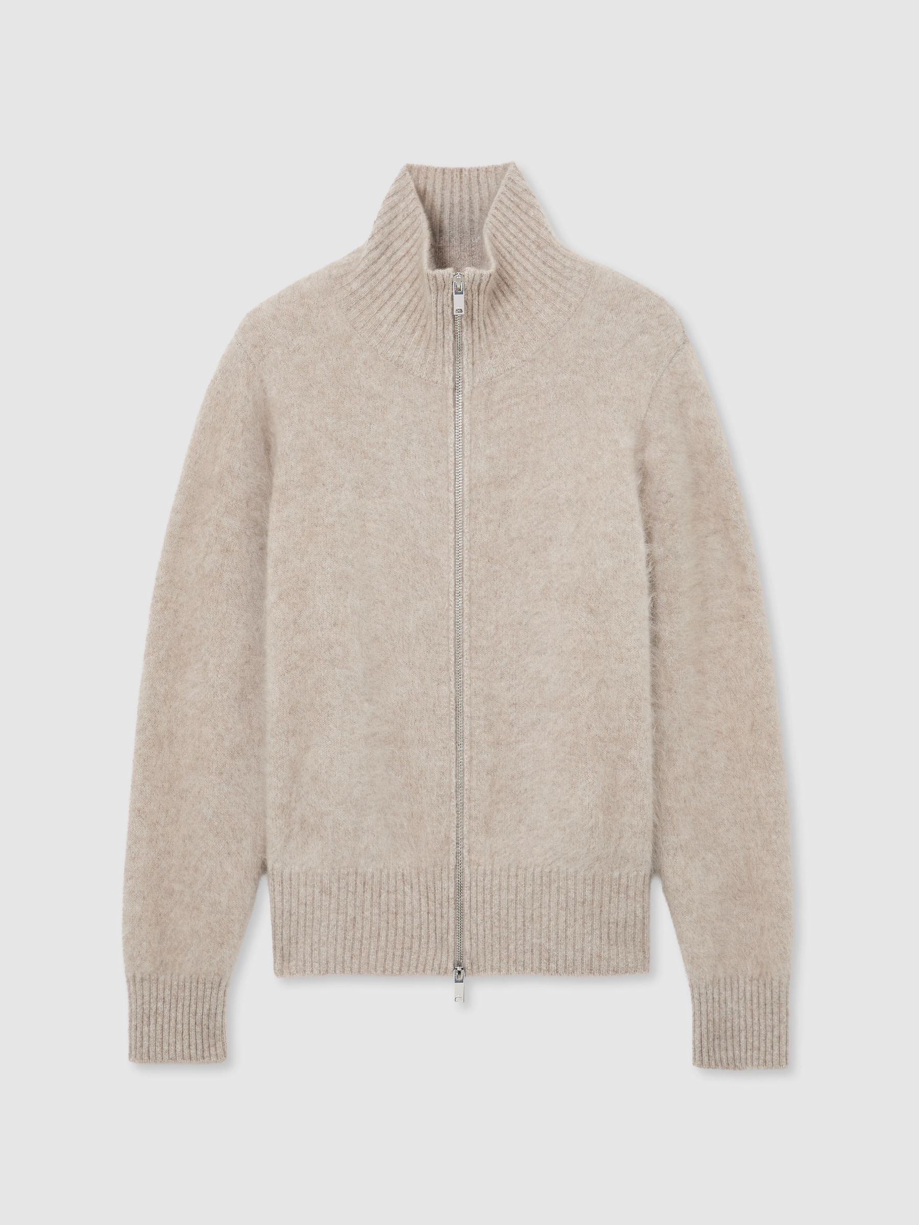 Brushed Cashmere Zip-Through Cardigan in Neutral - Image 2 of 10
