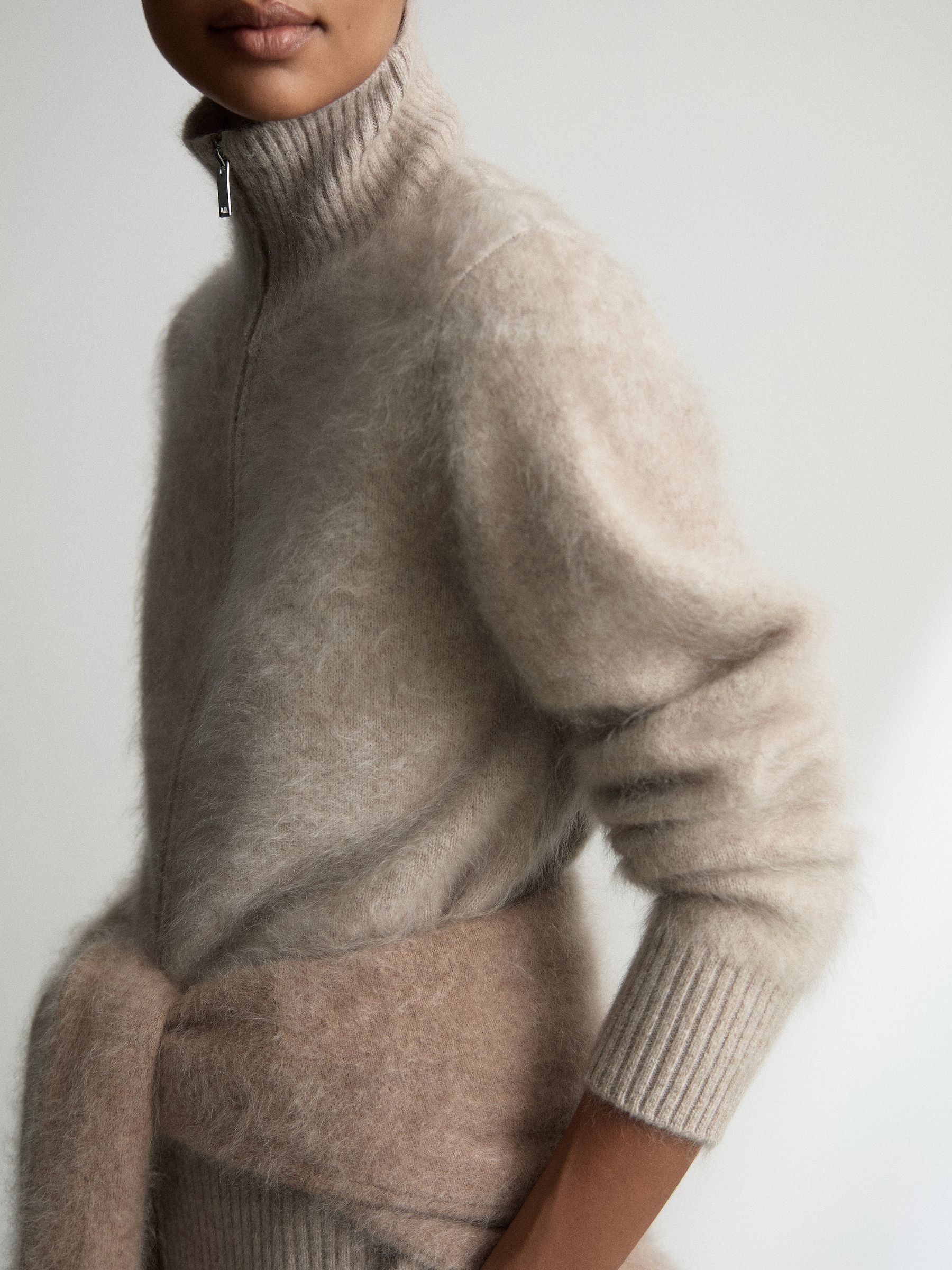 Brushed Cashmere Zip-Through Cardigan in Neutral - Image 4 of 10
