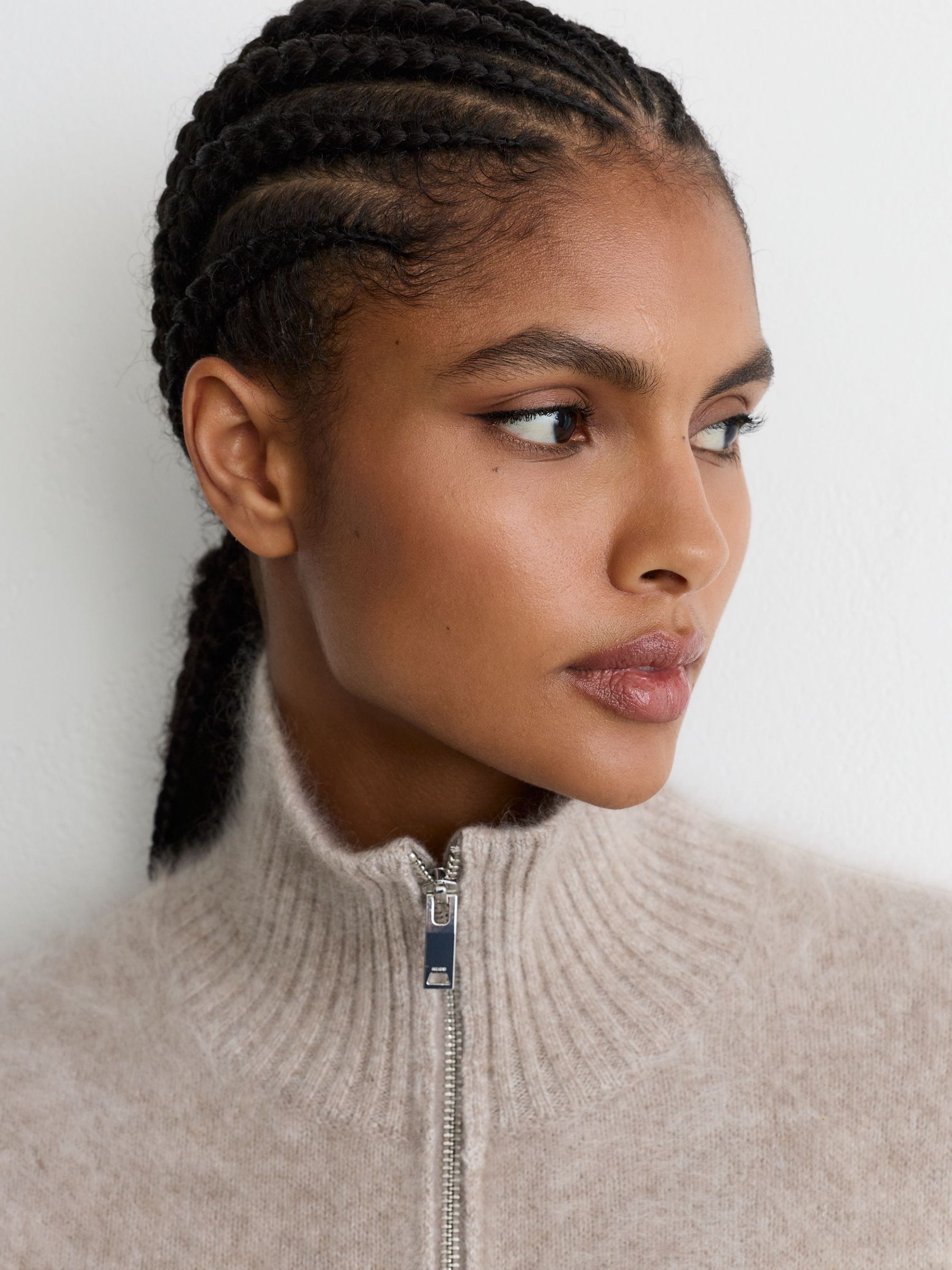 Brushed Cashmere Zip-Through Cardigan in Neutral - Image 7 of 10