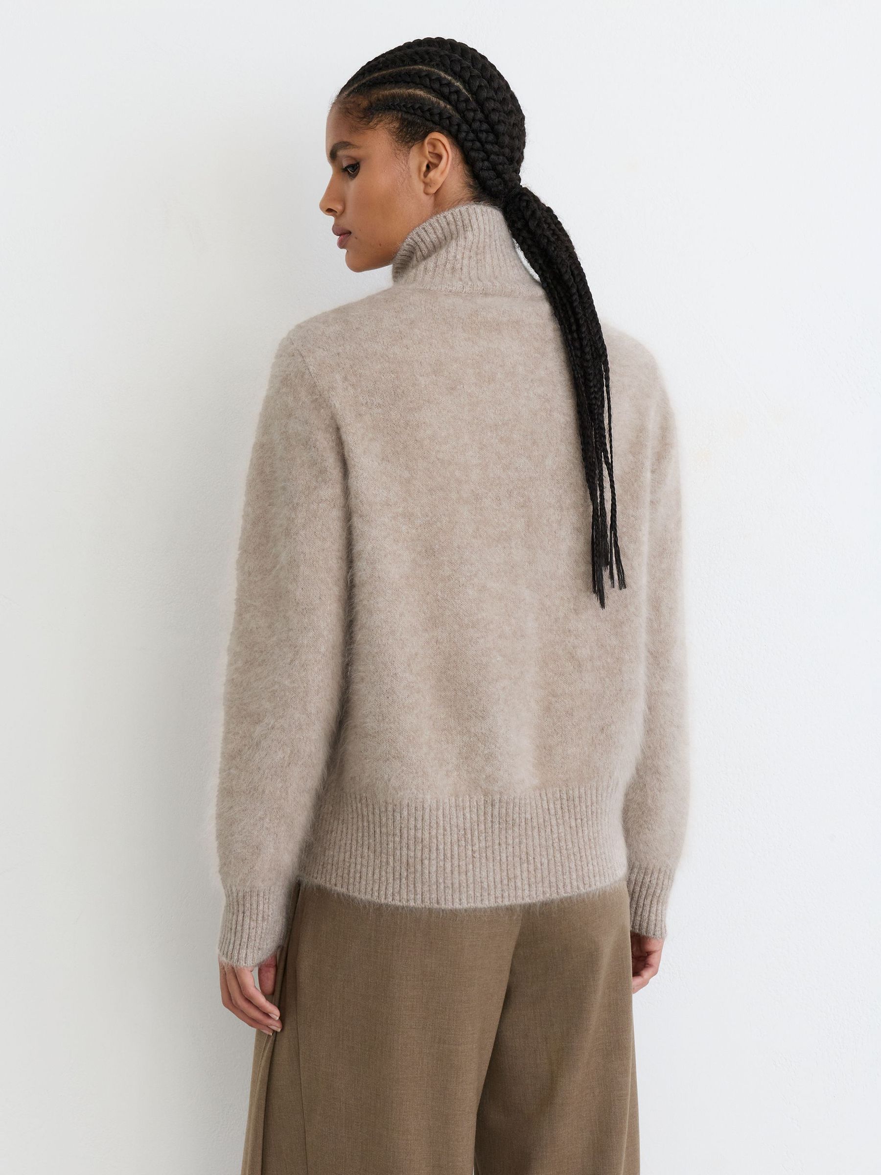 Brushed Cashmere Zip-Through Cardigan in Neutral - Image 9 of 10