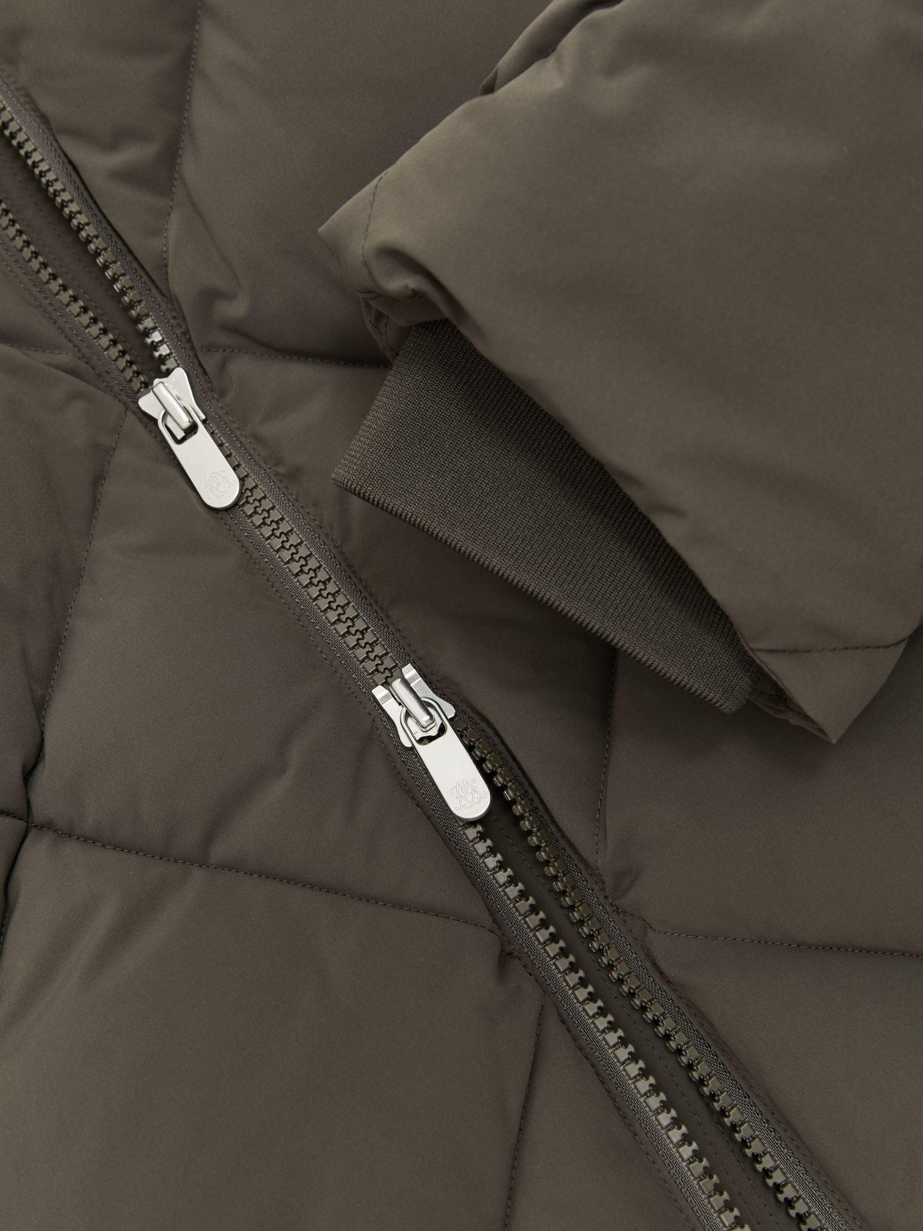 Monogram Quilted Puffer Jacket with Hood in Khaki Green - Image 11 of 11