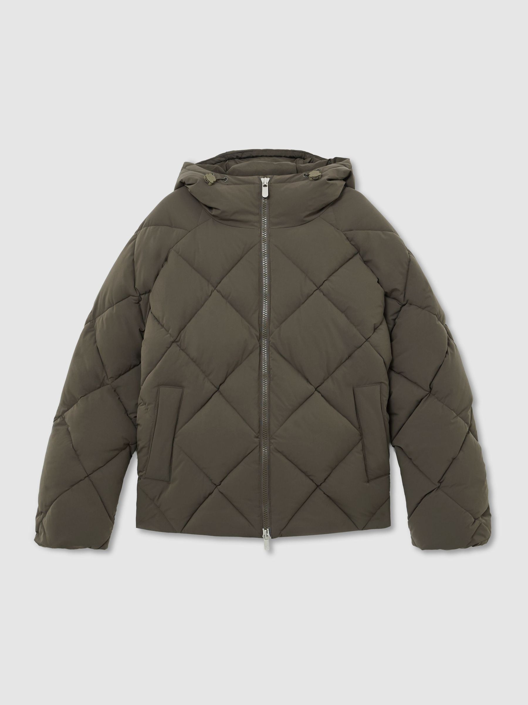 Monogram Quilted Puffer Jacket with Hood in Khaki Green - Image 2 of 11 Monogram Quilted Puffer Jacket with Hood in Khaki Green - Image 2 of 11