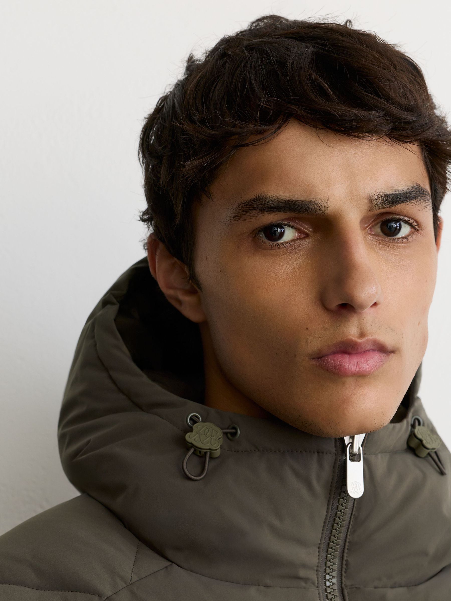 Monogram Quilted Puffer Jacket with Hood in Khaki Green - Image 5 of 11