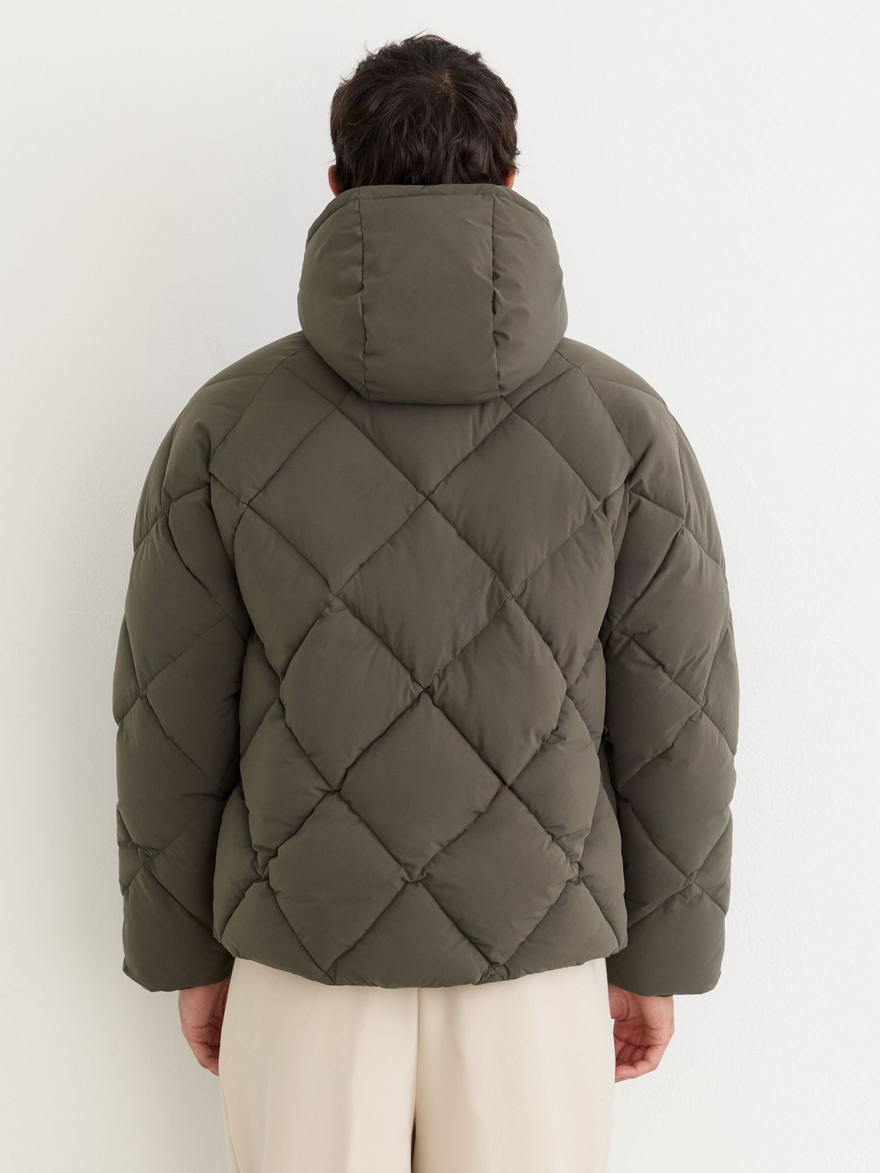 Monogram Quilted Puffer Jacket with Hood in Khaki Green - Image 8 of 11