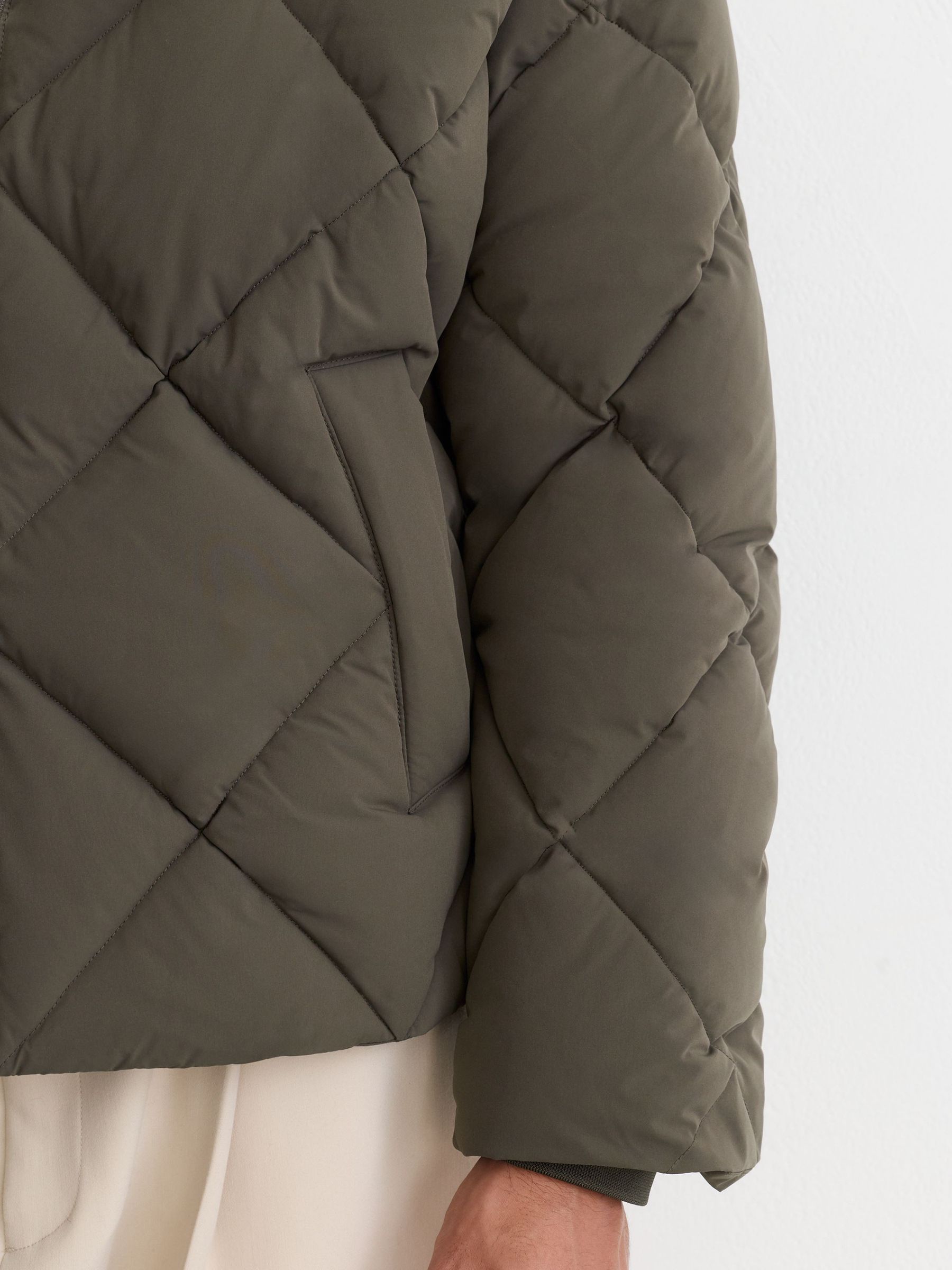 Monogram Quilted Puffer Jacket with Hood in Khaki Green - Image 9 of 11