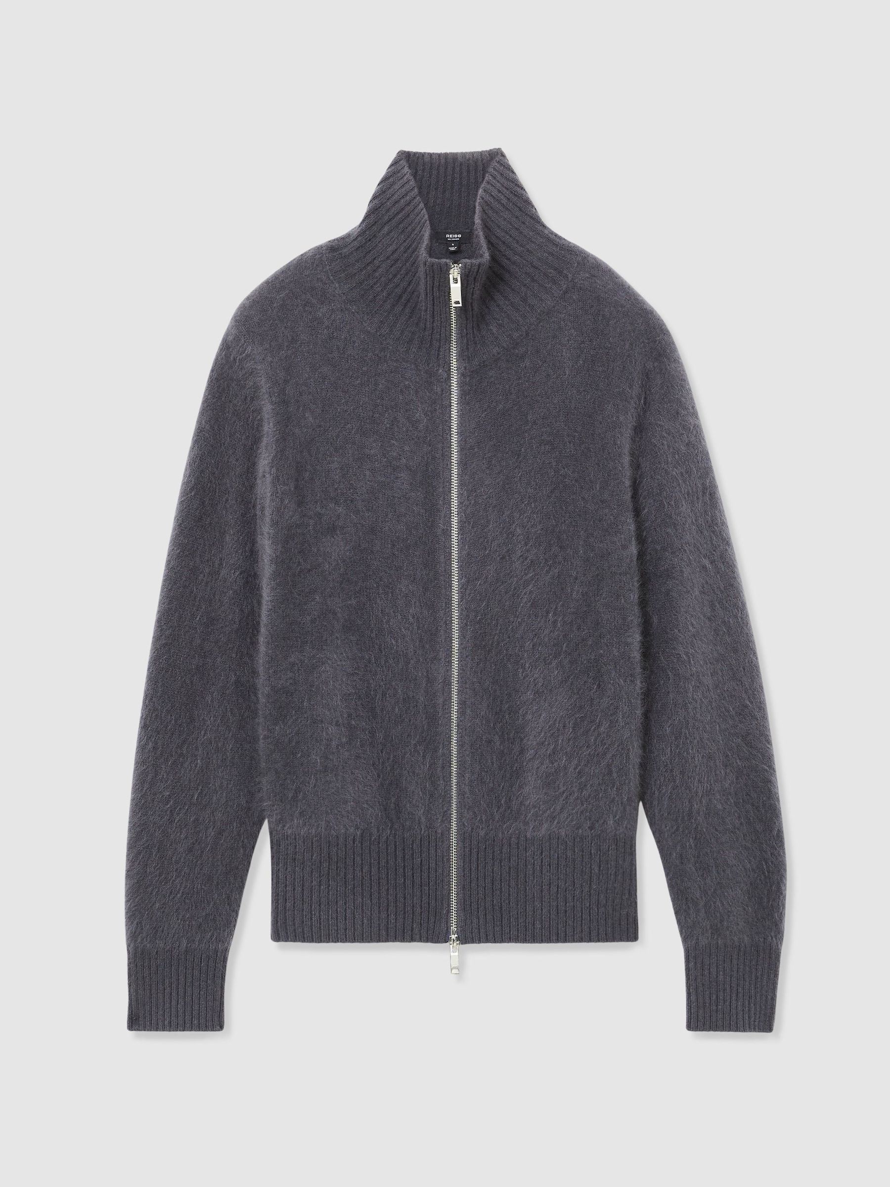 Brushed Cashmere Zip-Through Cardigan in Charcoal Grey - Image 2 of 9