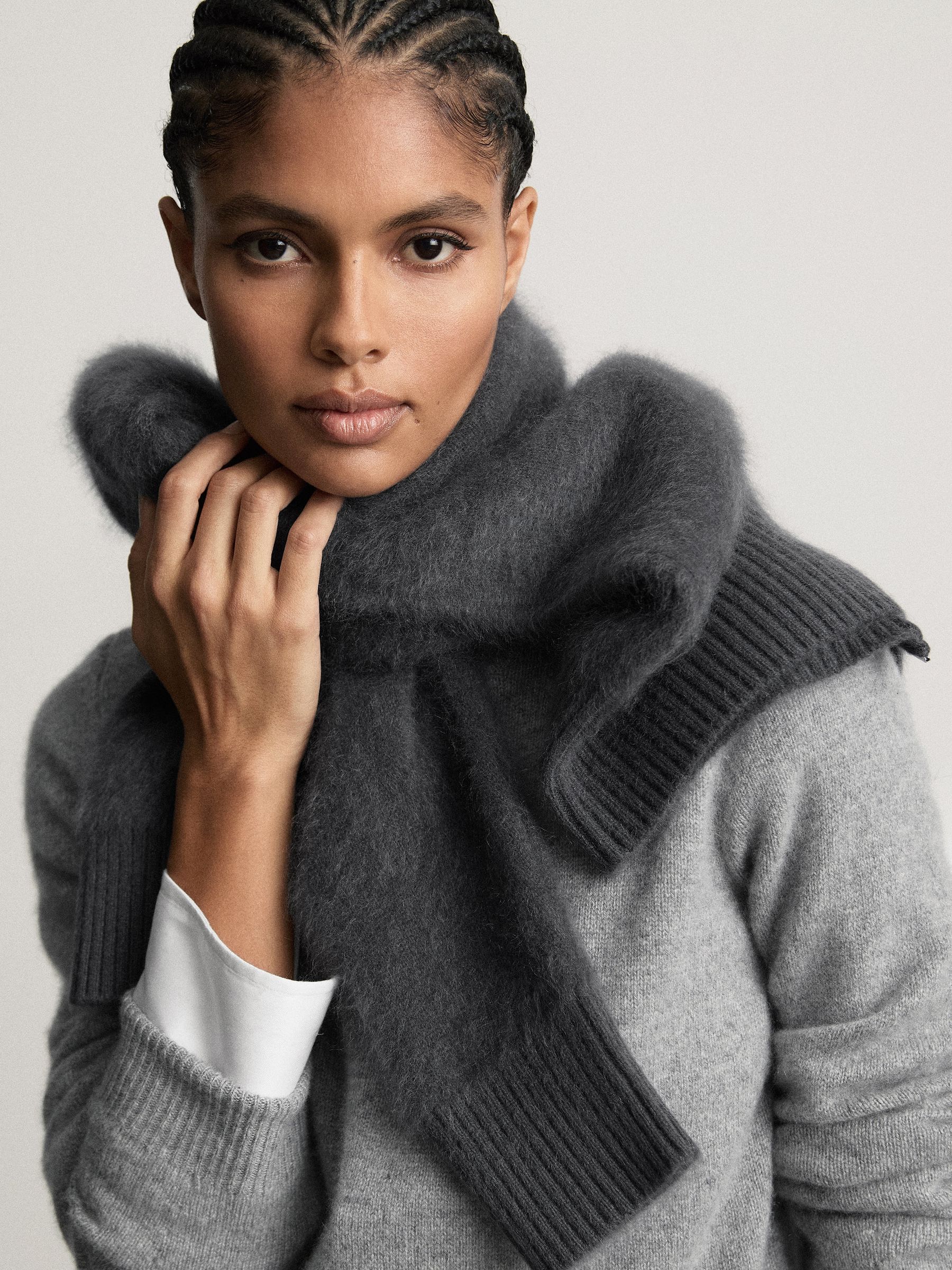 Brushed Cashmere Zip-Through Cardigan in Charcoal Grey - Image 4 of 9