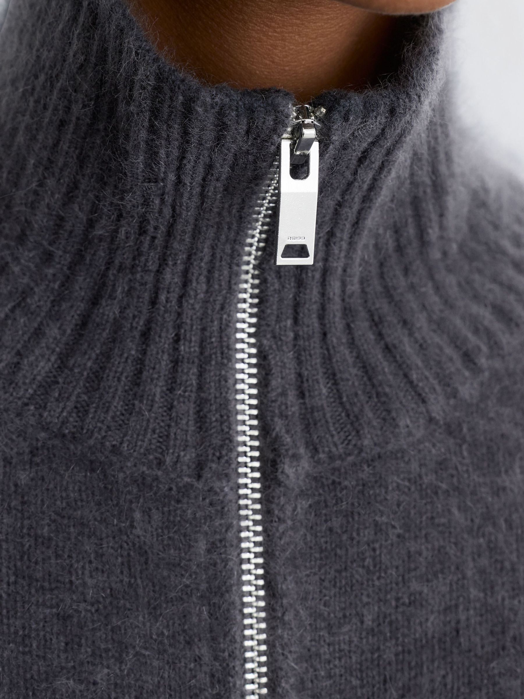 Brushed Cashmere Zip-Through Cardigan in Charcoal Grey - Image 7 of 9