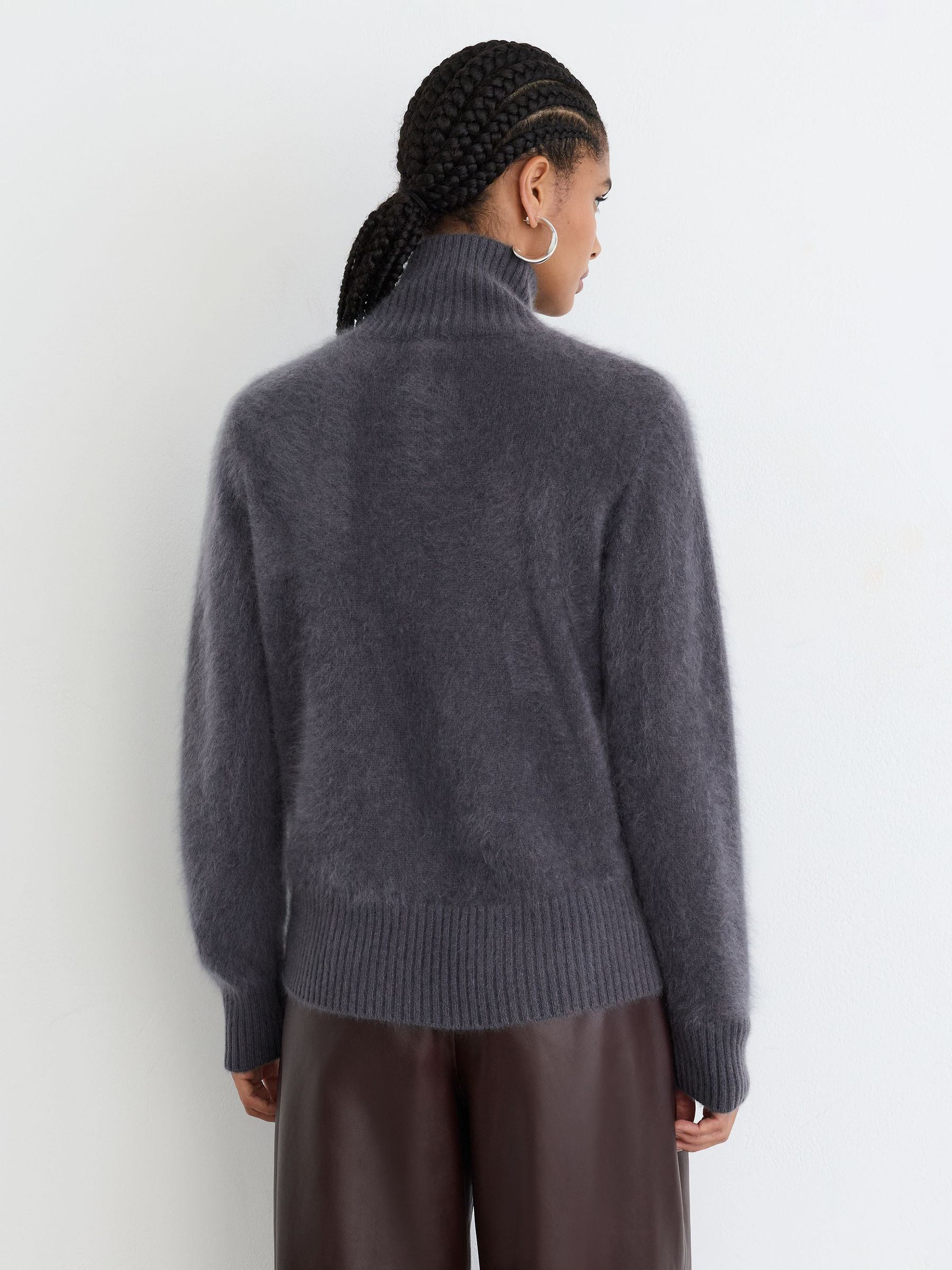 Brushed Cashmere Zip-Through Cardigan in Charcoal Grey - Image 8 of 9