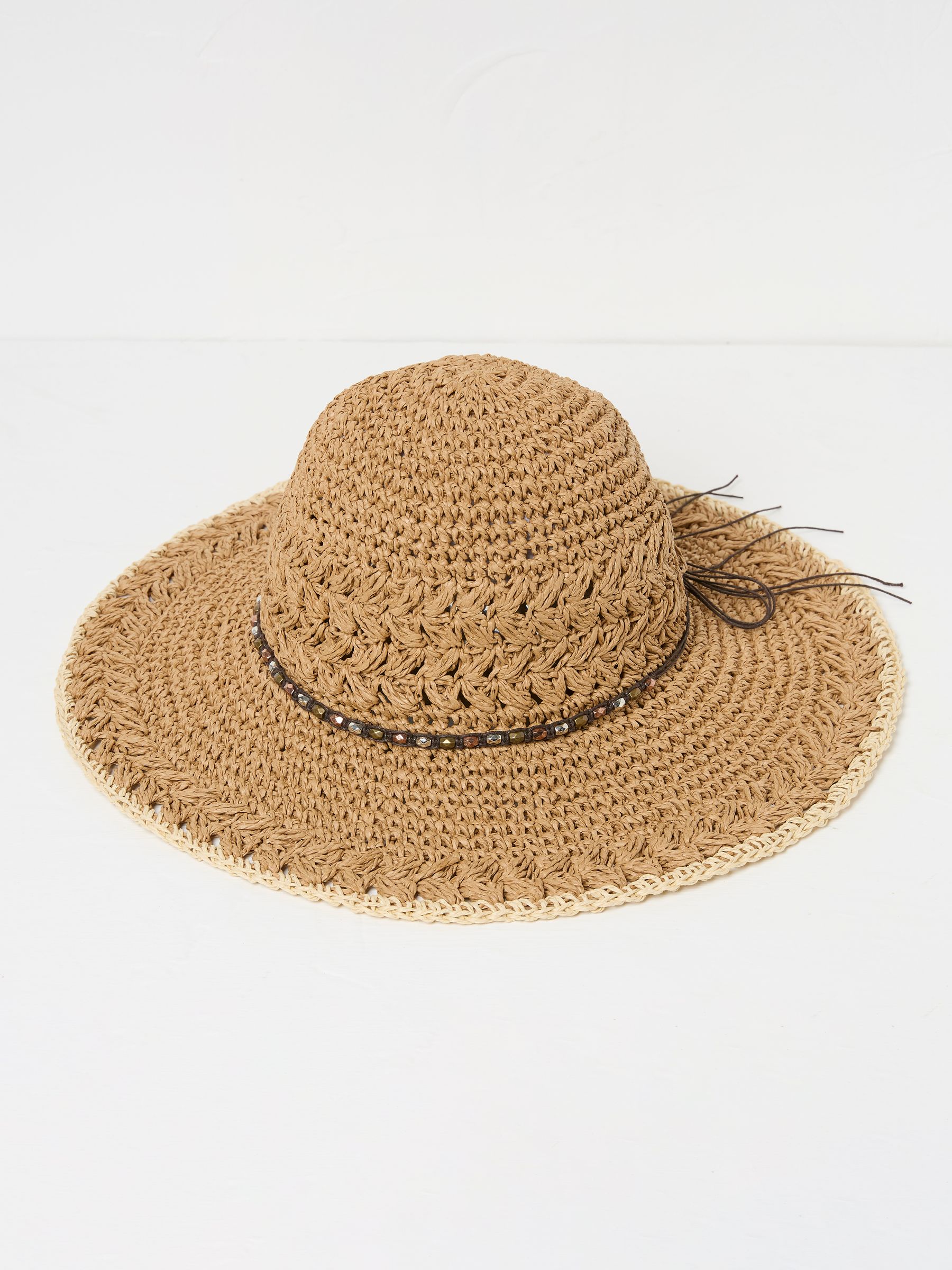 Natural Crochet Straw Hat FatFace