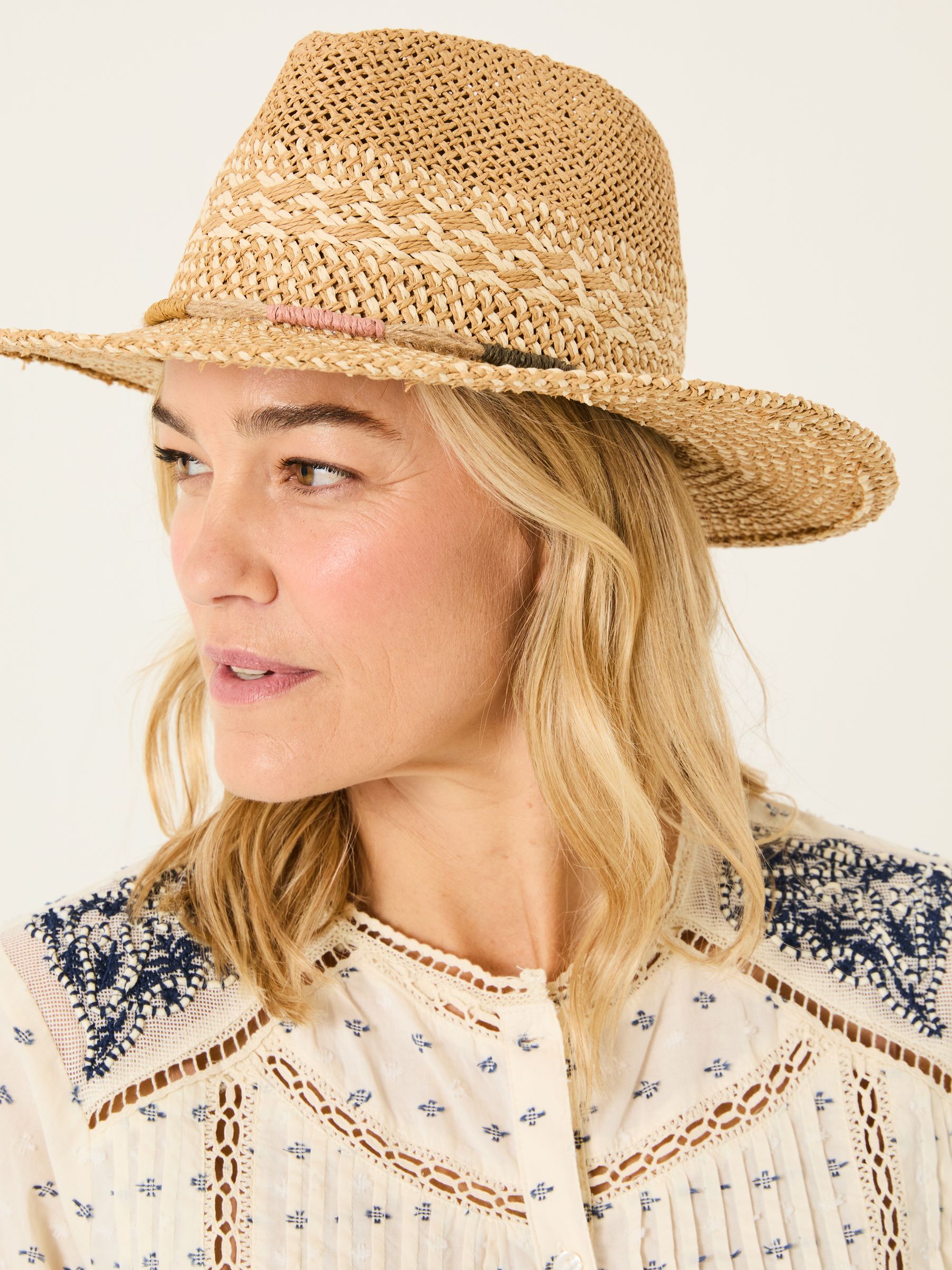 Natural Straw Fedora Hat - Image 1 of 4