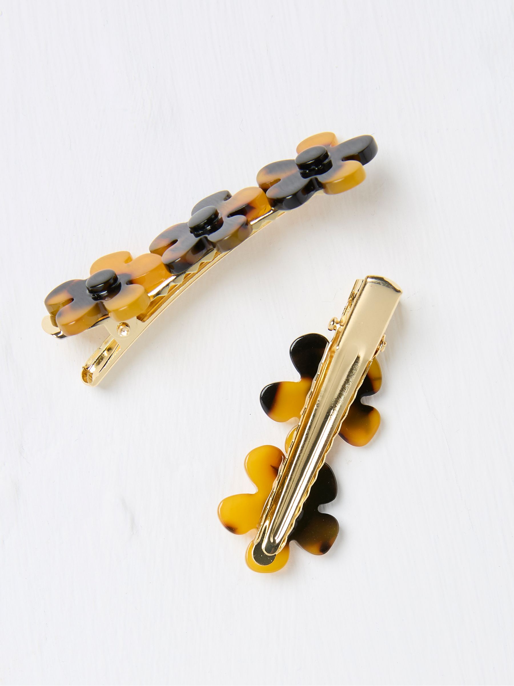 Tortoiseshell Brown Flower Hair Slides 2 Pack - Image 2 of 2