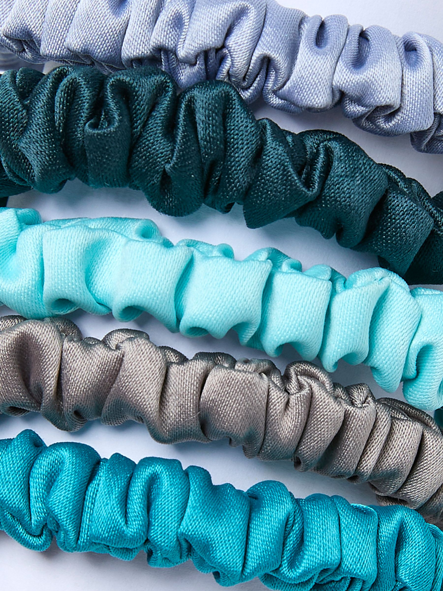 Blue Plain Satin Scrunchies 5 Pack - Image 2 of 2