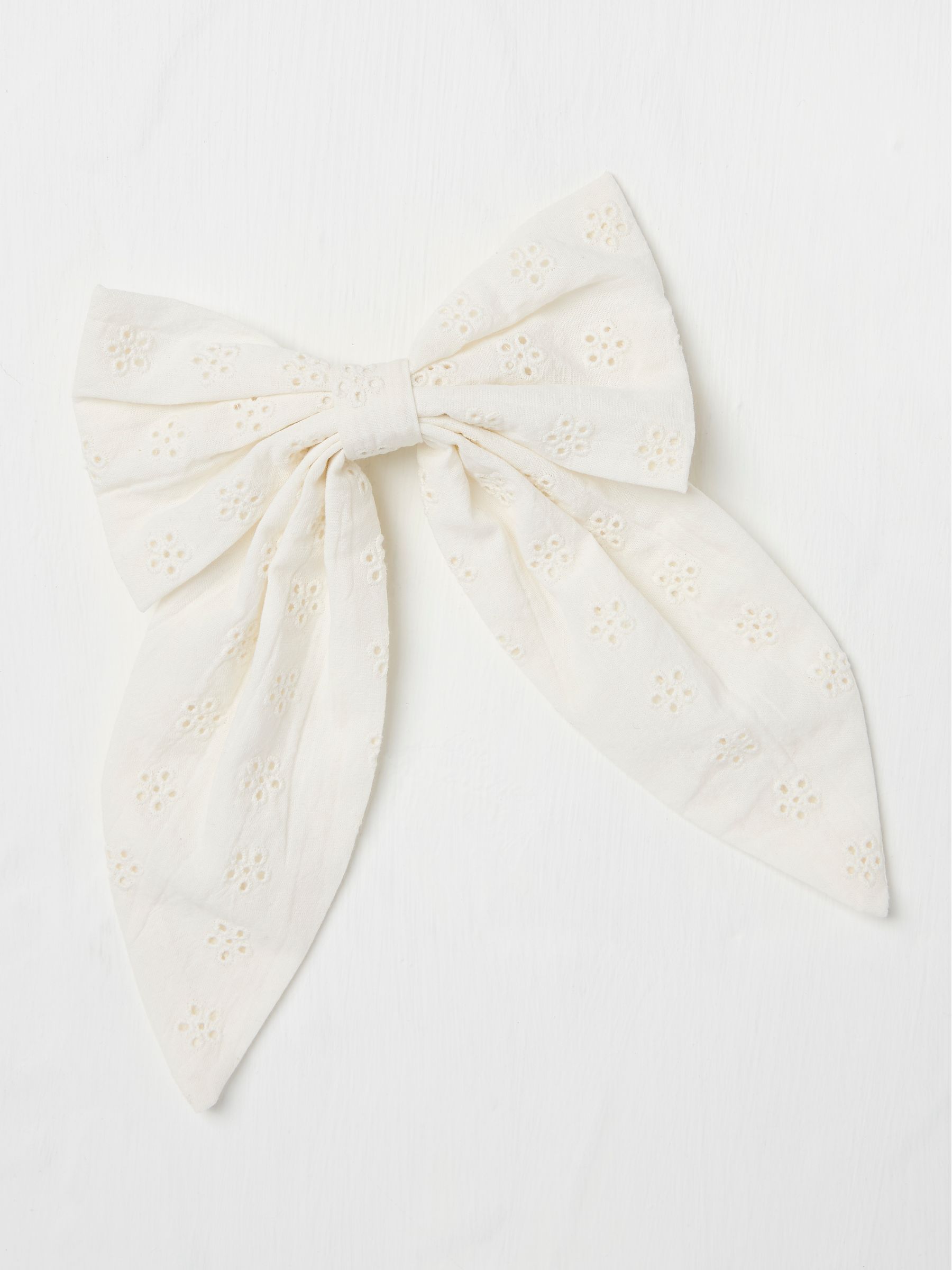 Ivory 100% Cotton Broderie Detail Hair Bow - Image 1 of 2