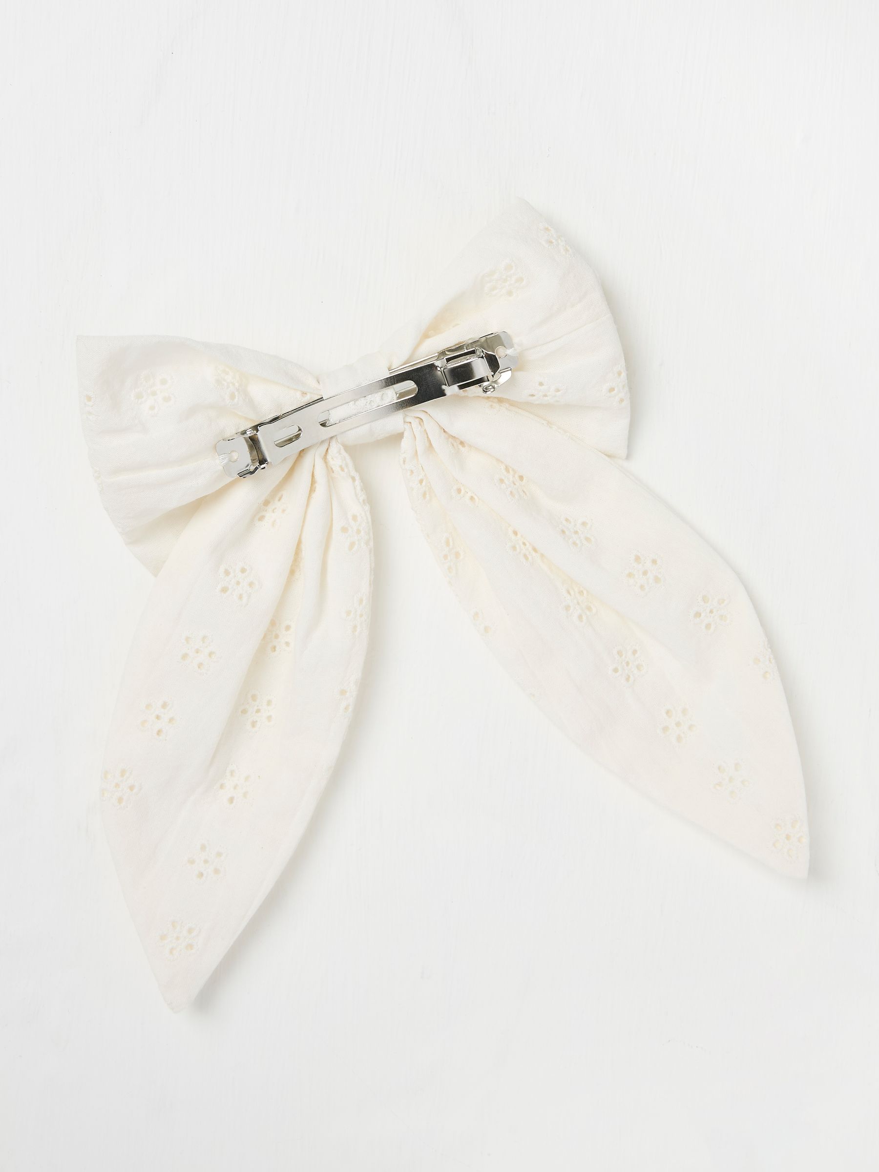 Ivory 100% Cotton Broderie Detail Hair Bow - Image 2 of 2