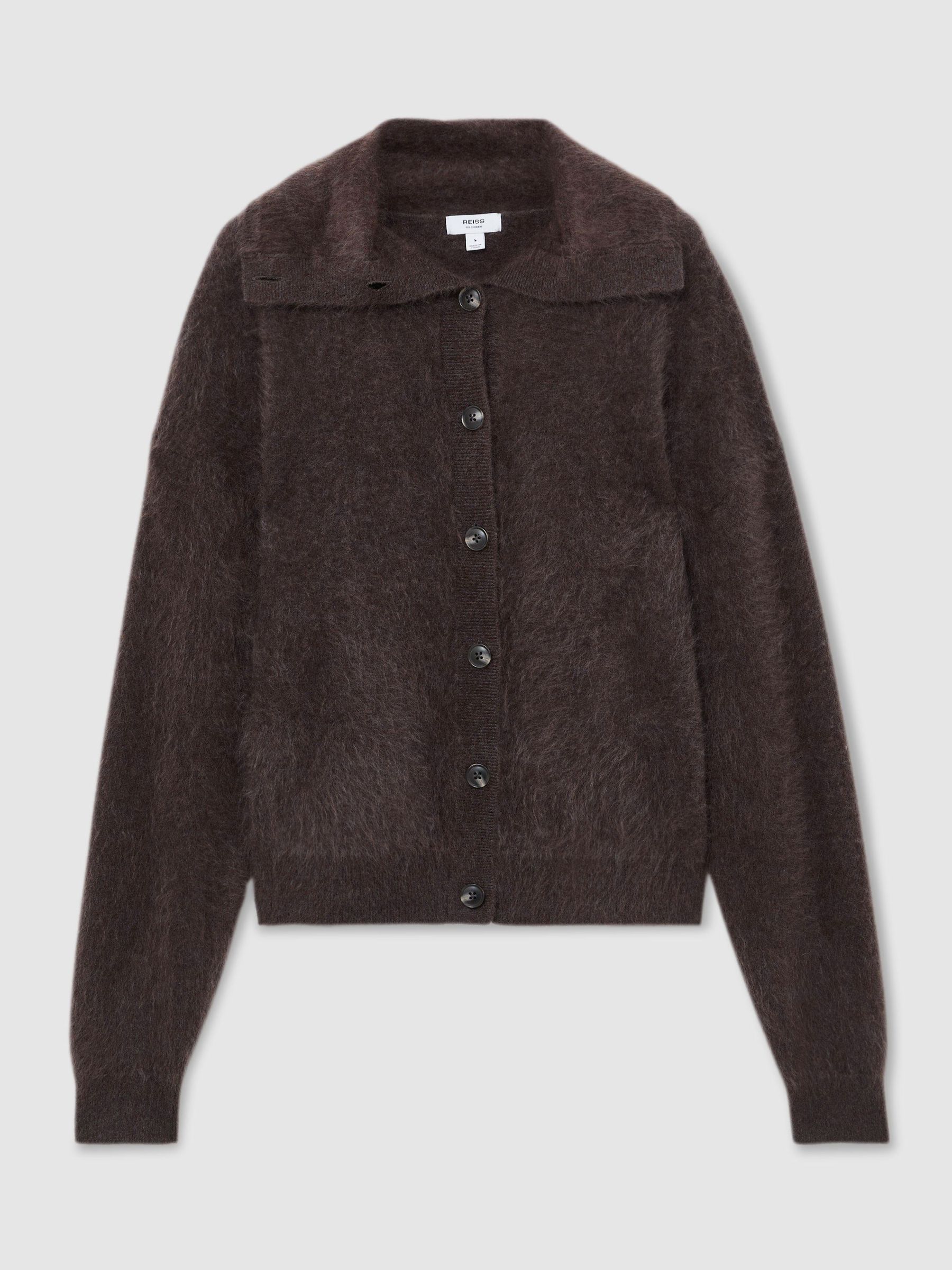100% Brushed Cashmere Collared Cardigan in Grape Burgundy - Image 2 de 7