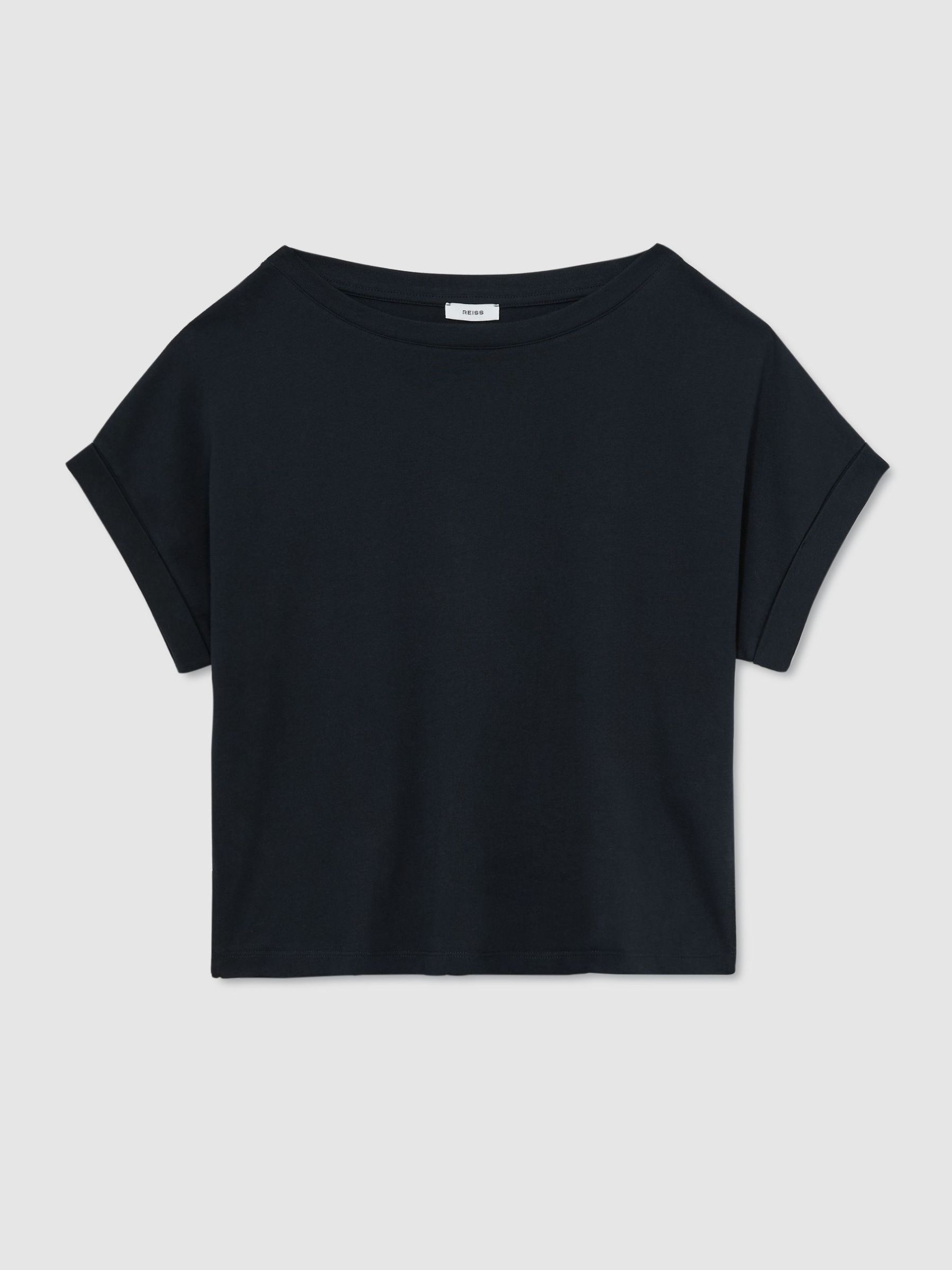 Cotton Off-Shoulder T-Shirt in Navy - Image 2 of 5