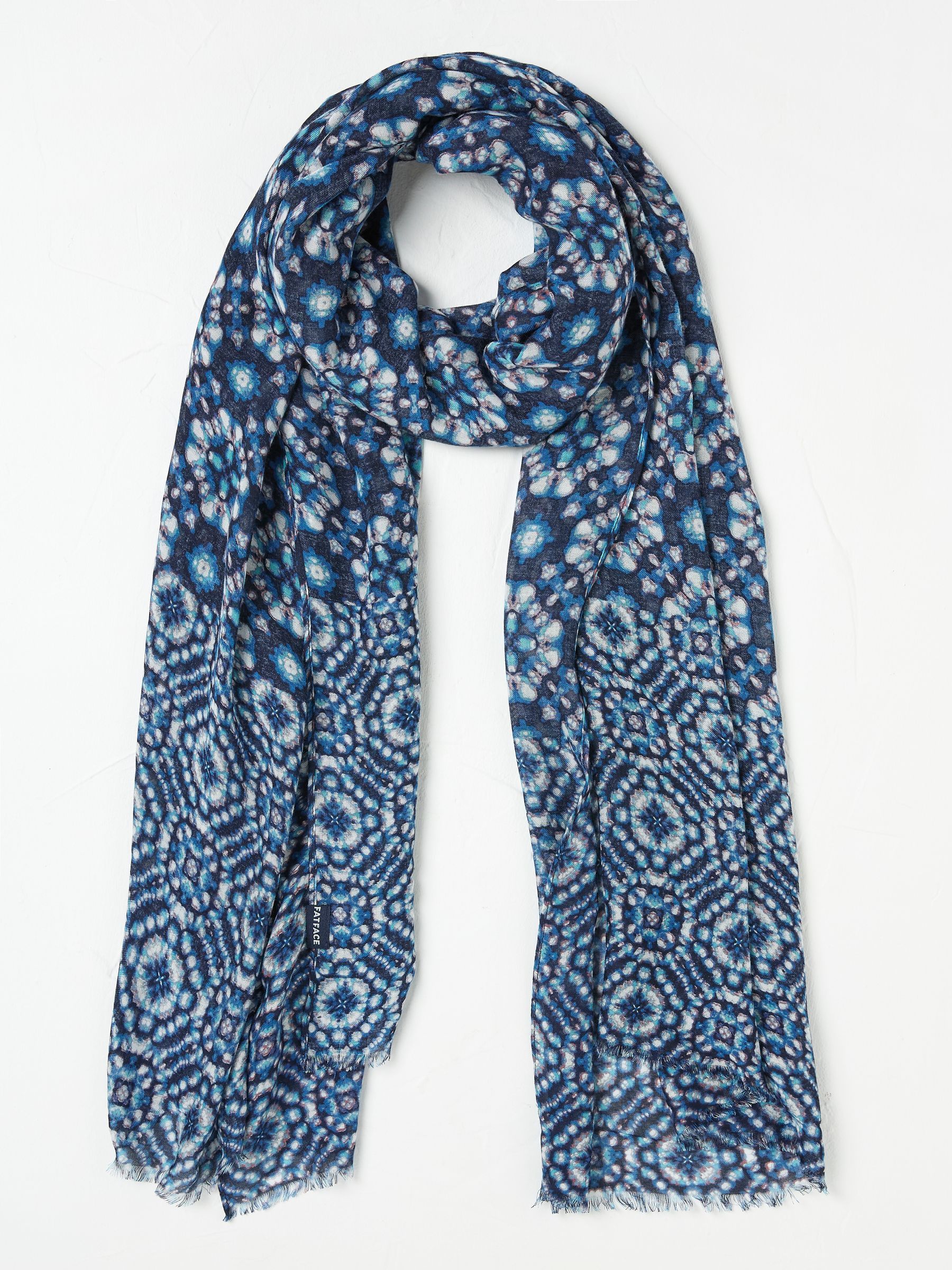 Navy Geometric Printed Lightweight Scarf - Image 1 of 2