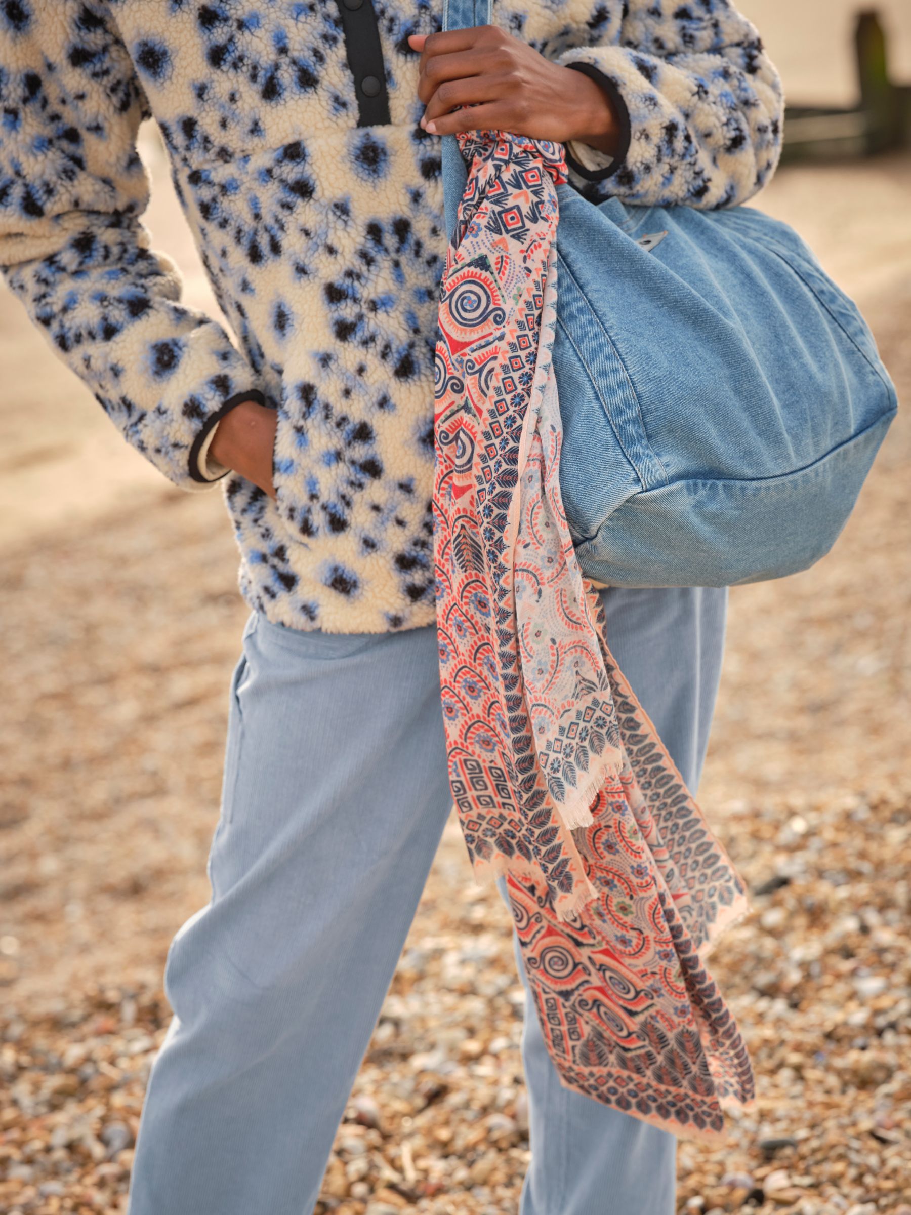 Pink Patchwork Printed Lightweight Scarf | FatFace
