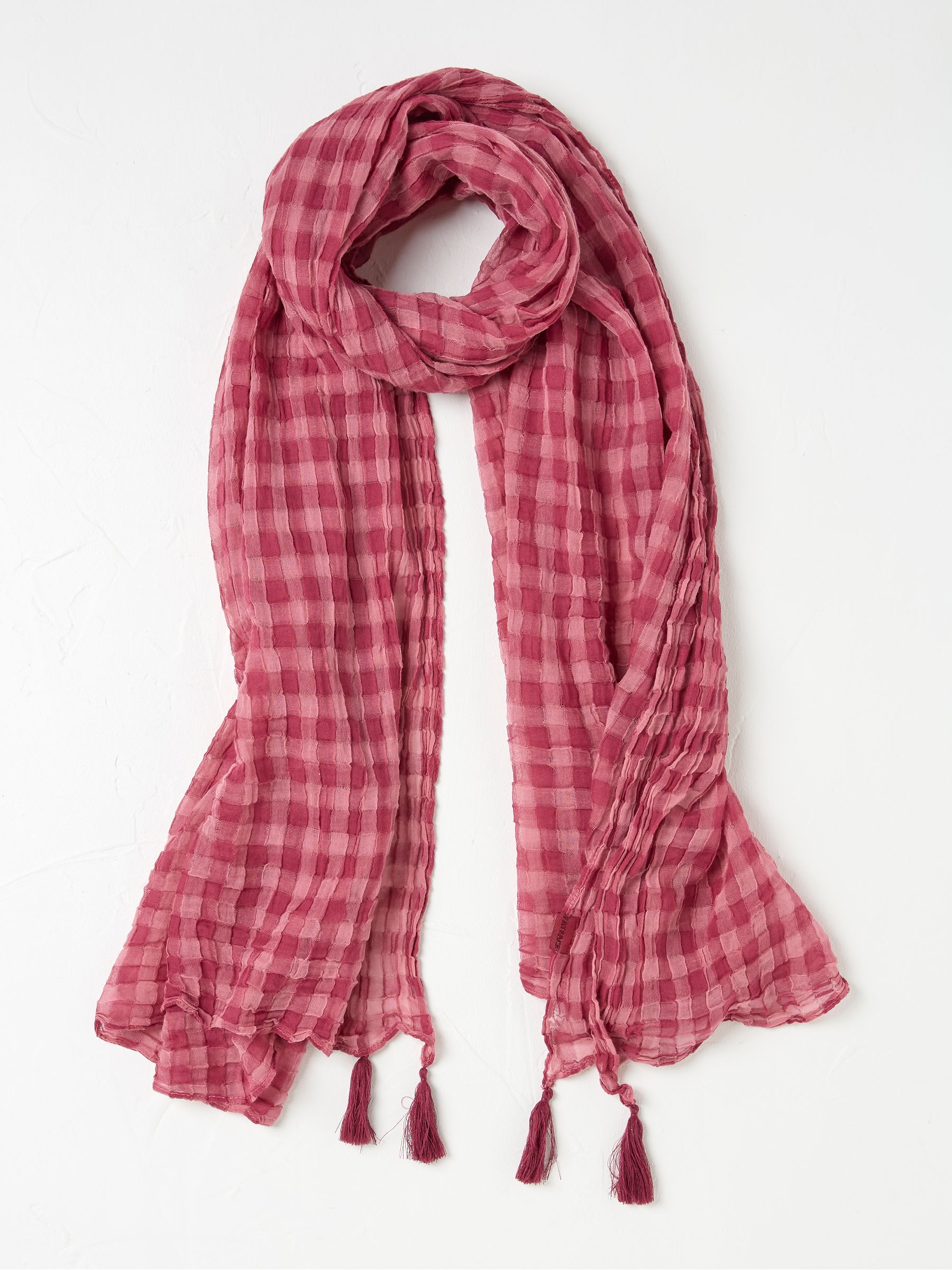 Pink 100% Cotton Gingham Lightweight Scarf - Image 1 of 2
