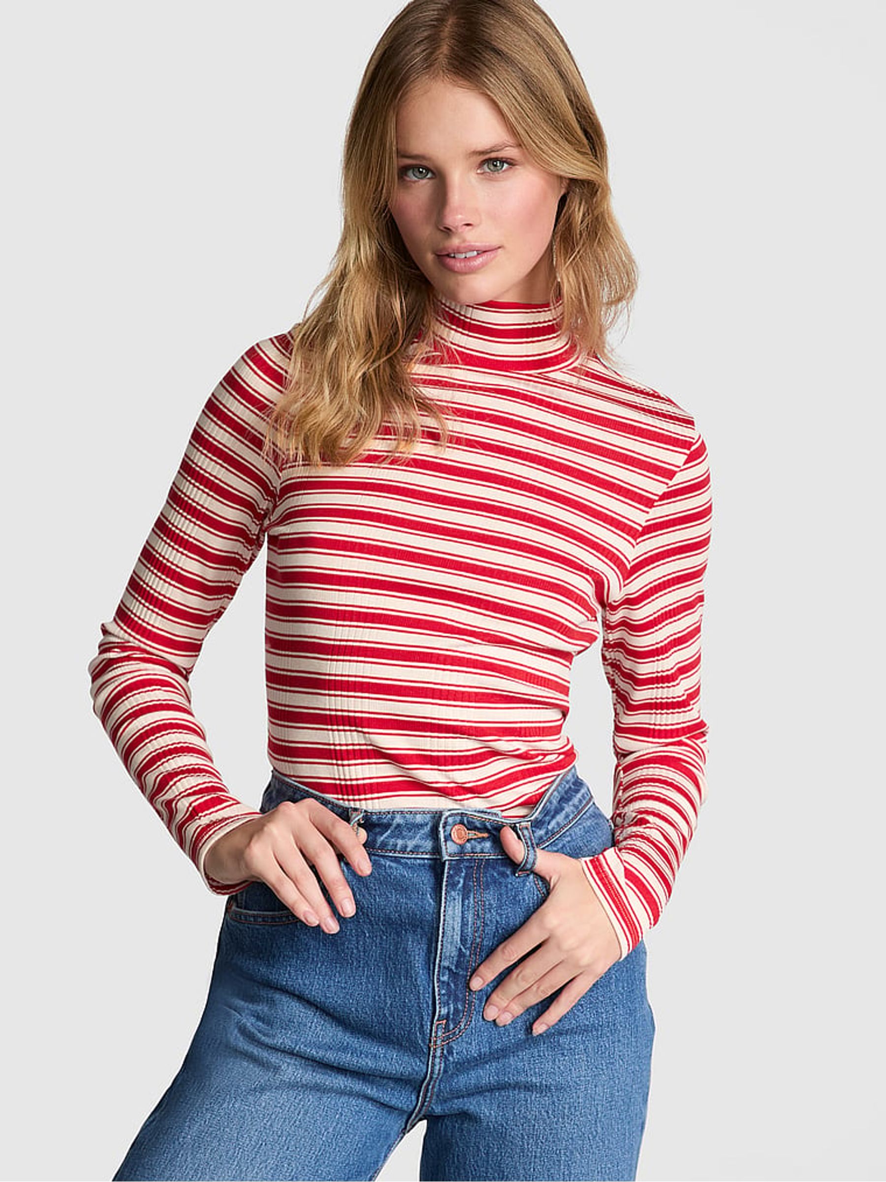 Red Pepper Stripe Ribbed Long Sleeve T-Shirt - Image 1 of 3