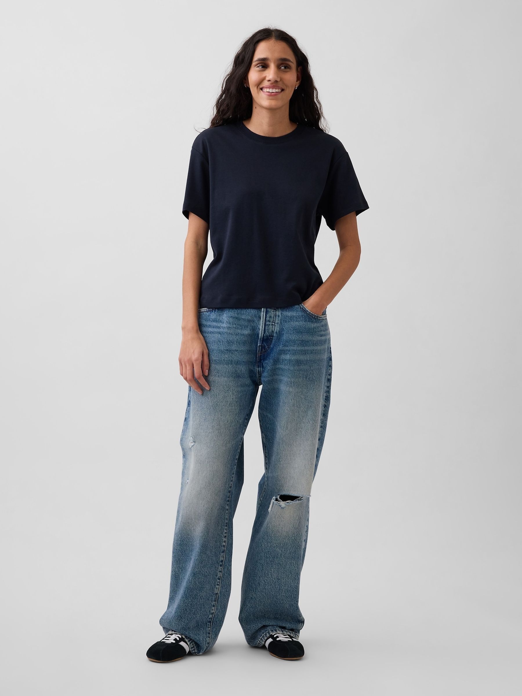 Navy Supima® Cotton Relaxed T-Shirt - Image 3 of 4