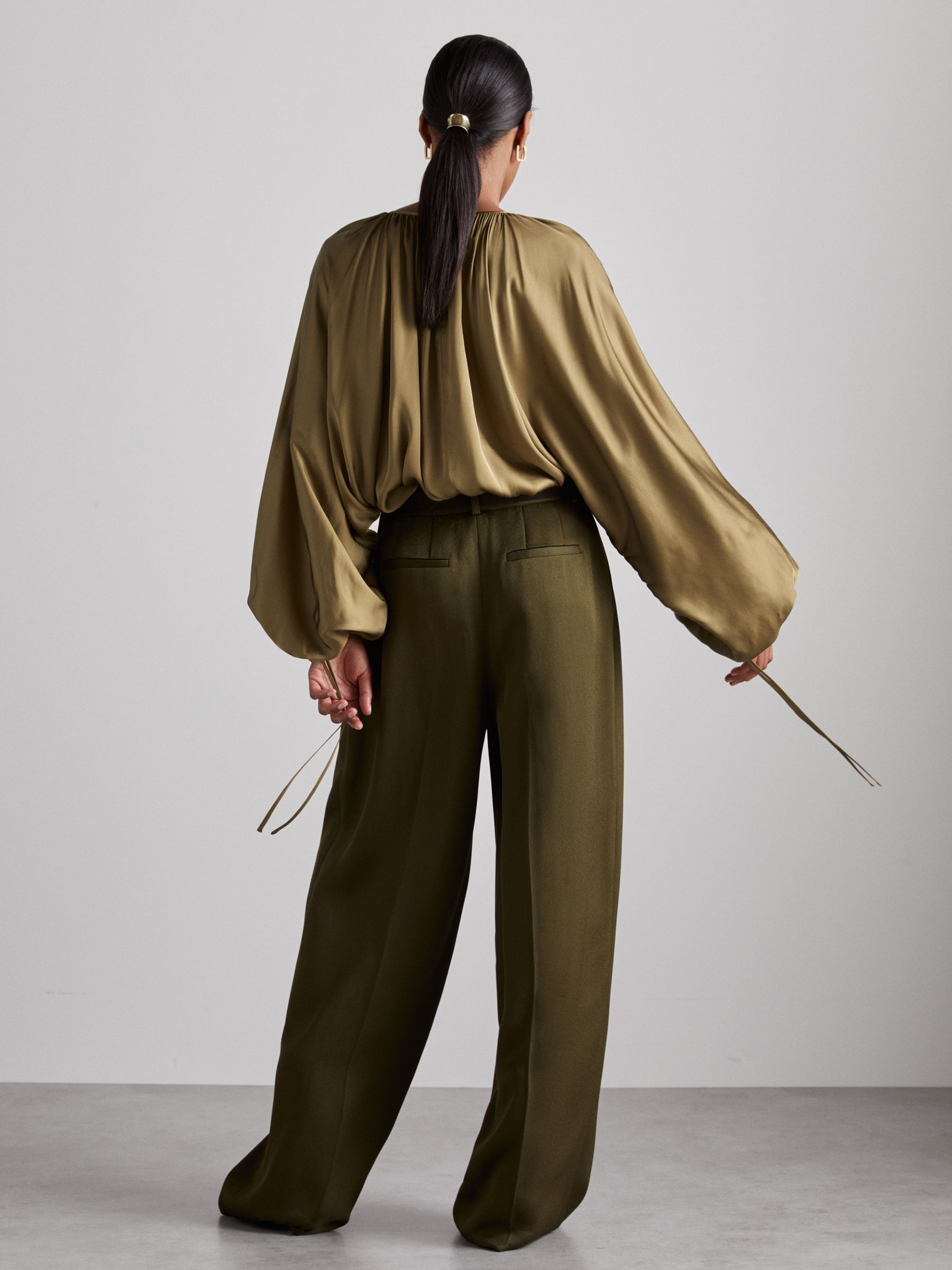 Atelier Gathered-Satin Top in Khaki - Image 6 of 7