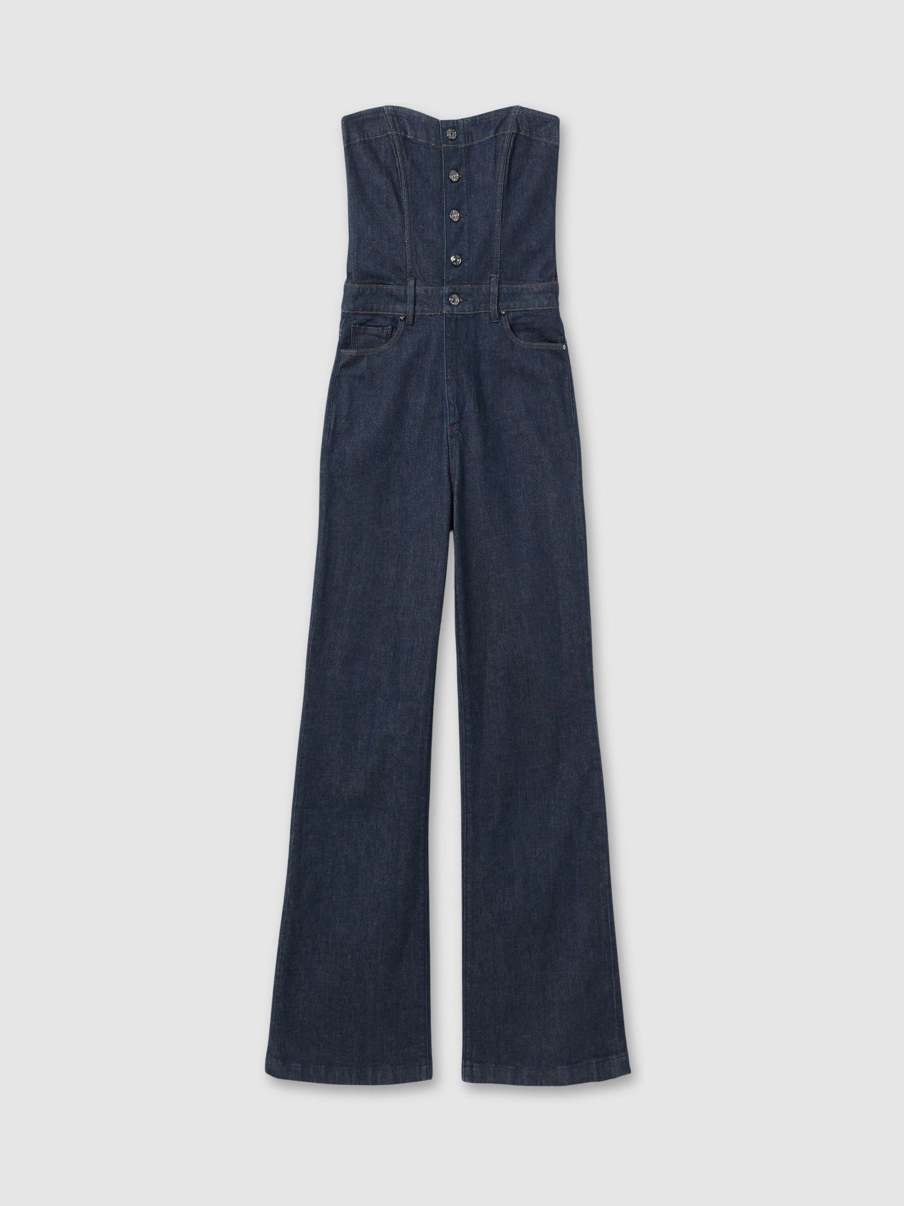 Paige Stretch Cotton Denim Bustier Jumpsuit in Calix Blue - Image 2 of 5