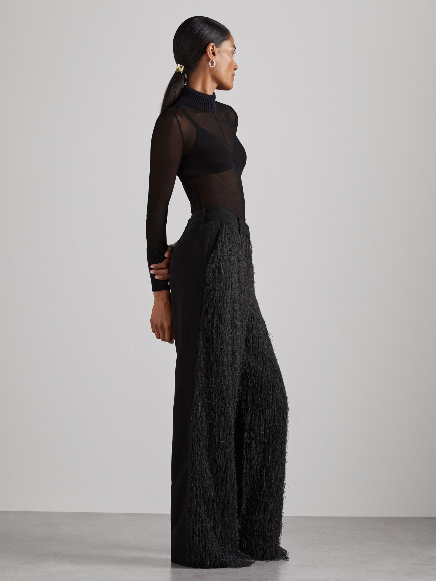 Atelier Fringed Crepe Trousers in Black - Image 3 of 7