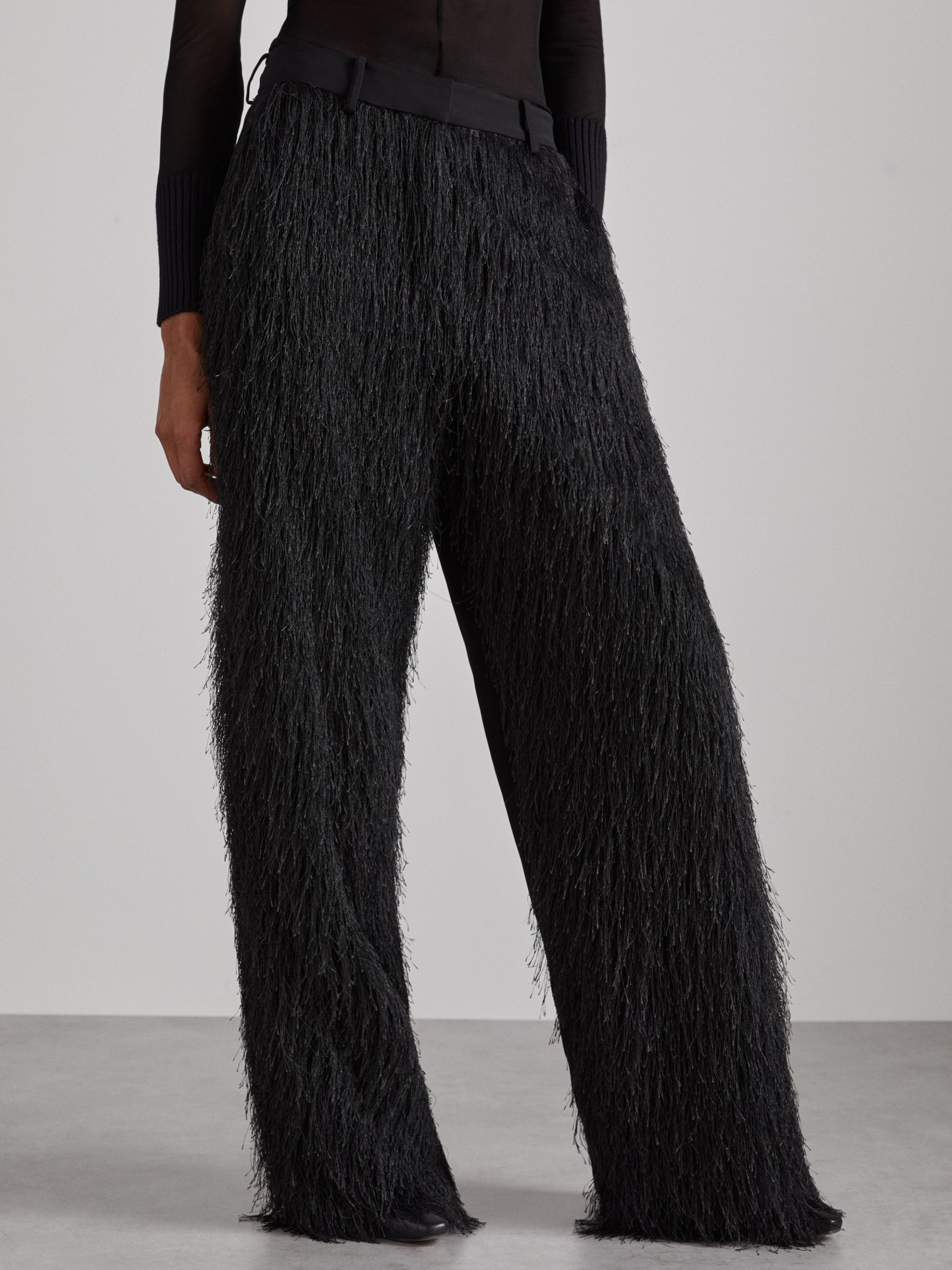 Atelier Fringed Crepe Trousers in Black - Image 4 of 7