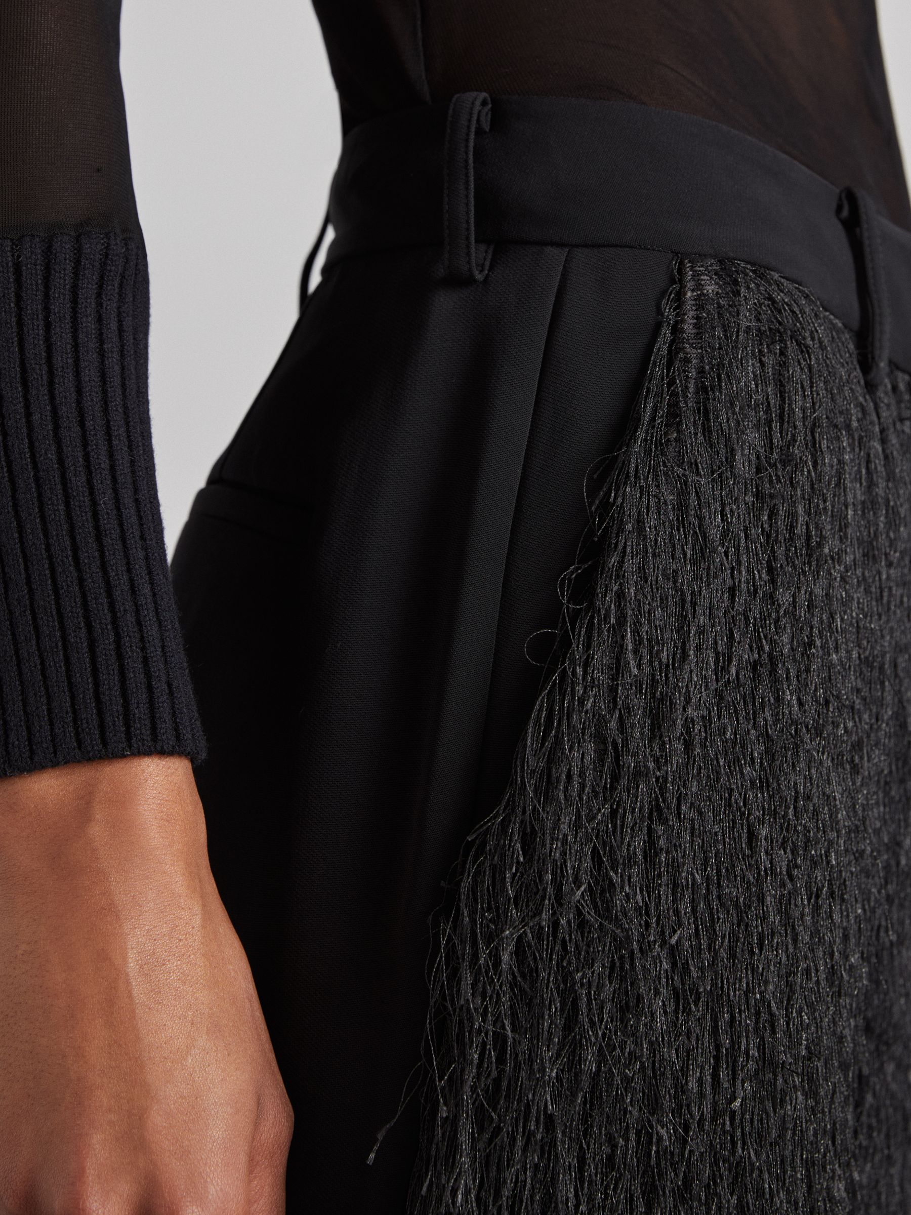 Atelier Fringed Crepe Trousers in Black - Image 5 of 7